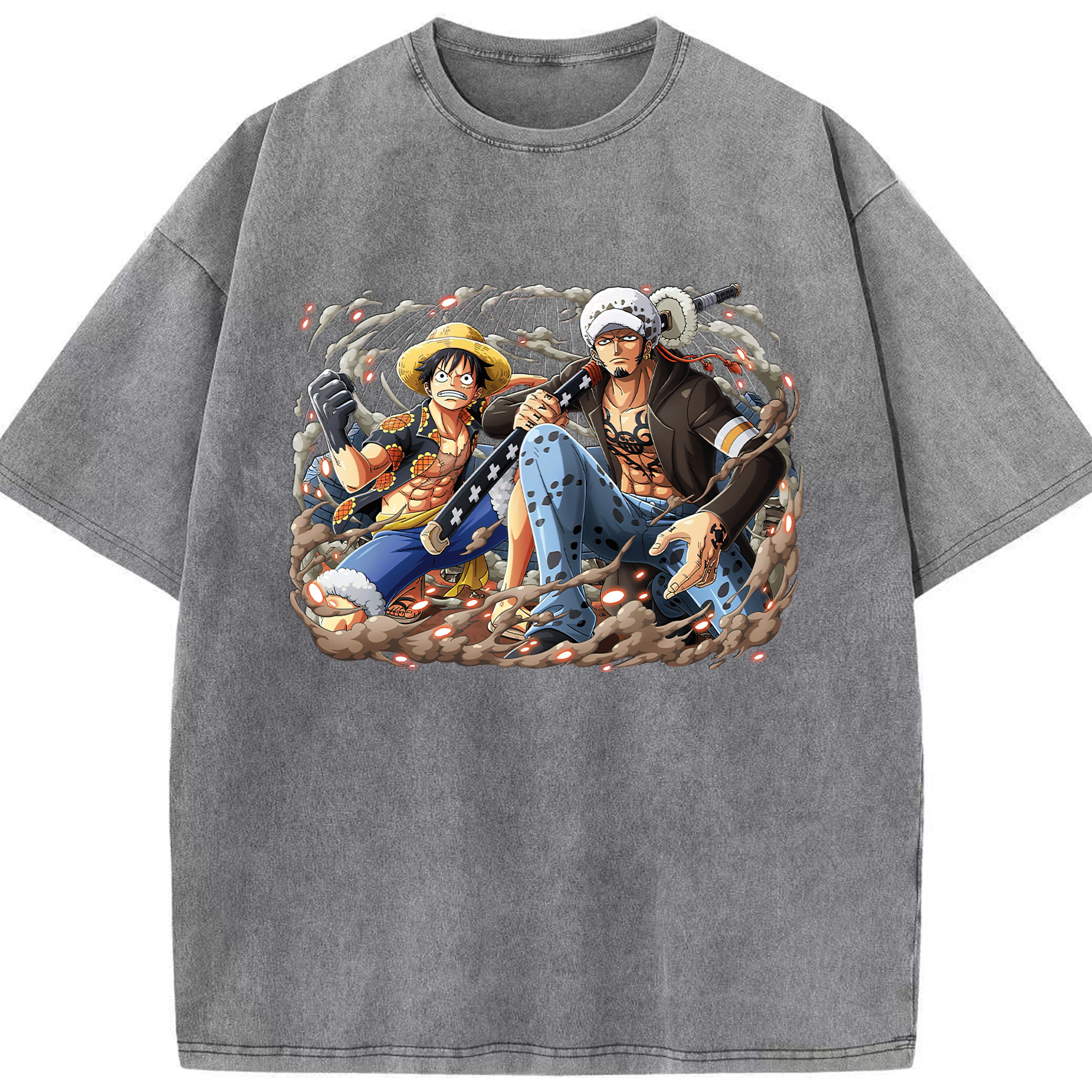 ワンピース モンキー・D・ルフィ ONE PIECE Monkey D. Luffy 綿100% ヴィンテージ風 半袖Tシャツ（フロントプリント）