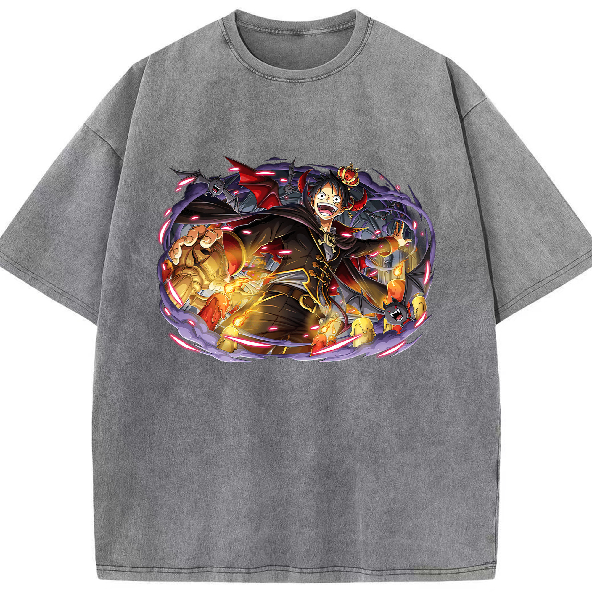 ワンピース モンキー・D・ルフィ ONE PIECE Monkey D. Luffy 綿100% ヴィンテージ風 半袖Tシャツ（フロントプリント）