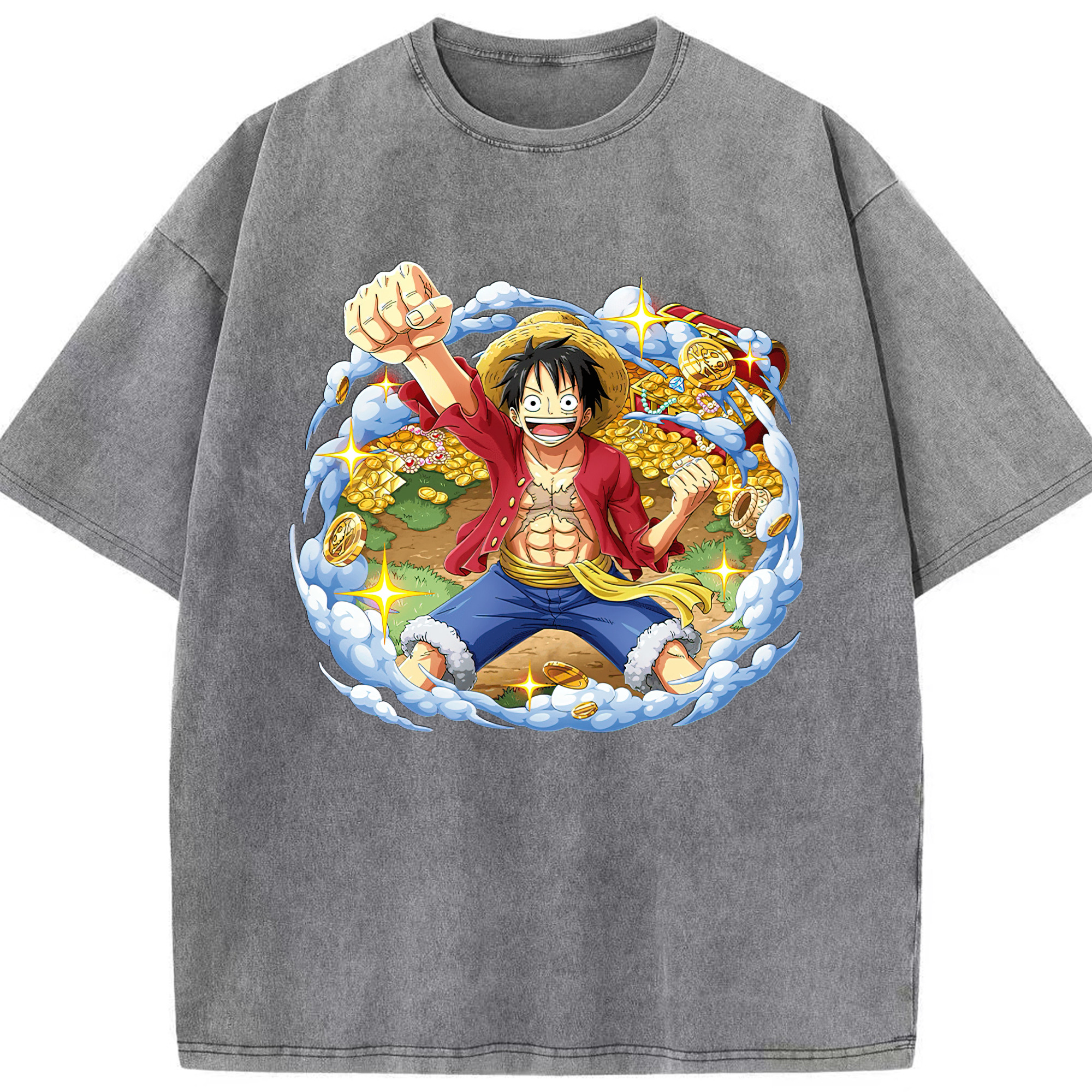 ワンピース モンキー・D・ルフィ ONE PIECE Monkey D. Luffy 綿100% ヴィンテージ風 半袖Tシャツ（フロントプリント）