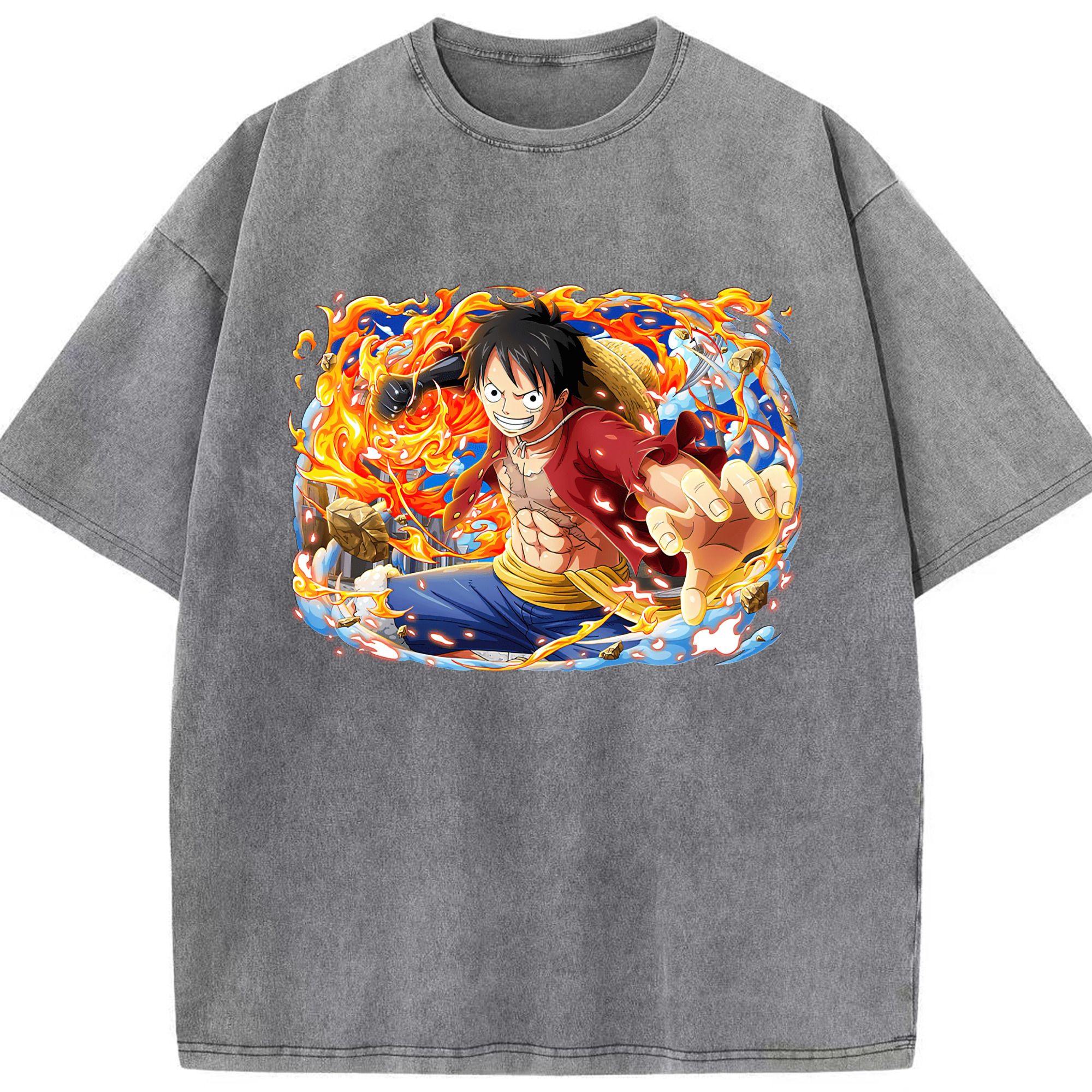 ワンピース モンキー・D・ルフィ ONE PIECE Monkey D. Luffy 綿100% ヴィンテージ風 半袖Tシャツ（フロントプリント）