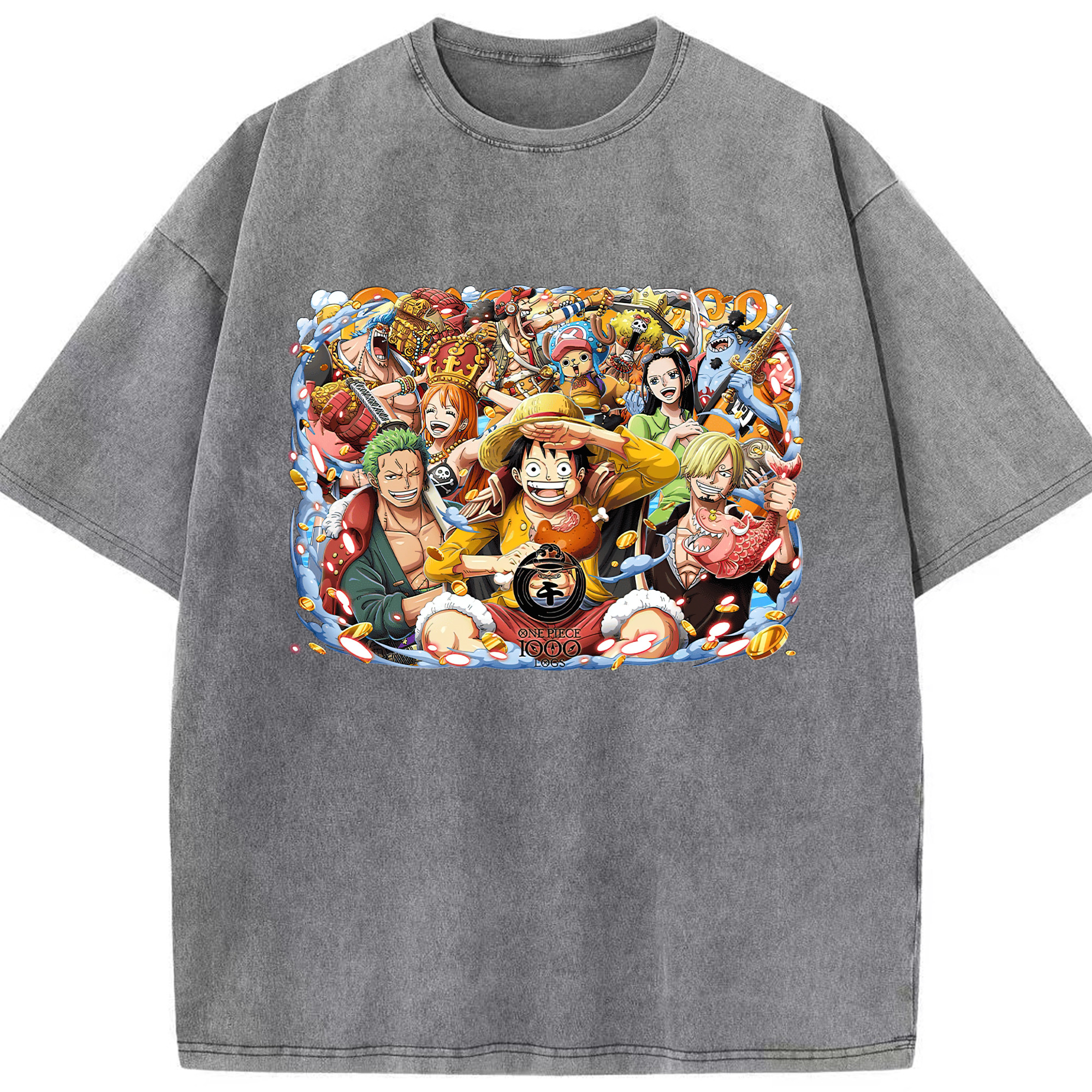 ワンピース モンキー・D・ルフィ ONE PIECE Monkey D. Luffy 綿100% ヴィンテージ風 半袖Tシャツ（フロントプリント）