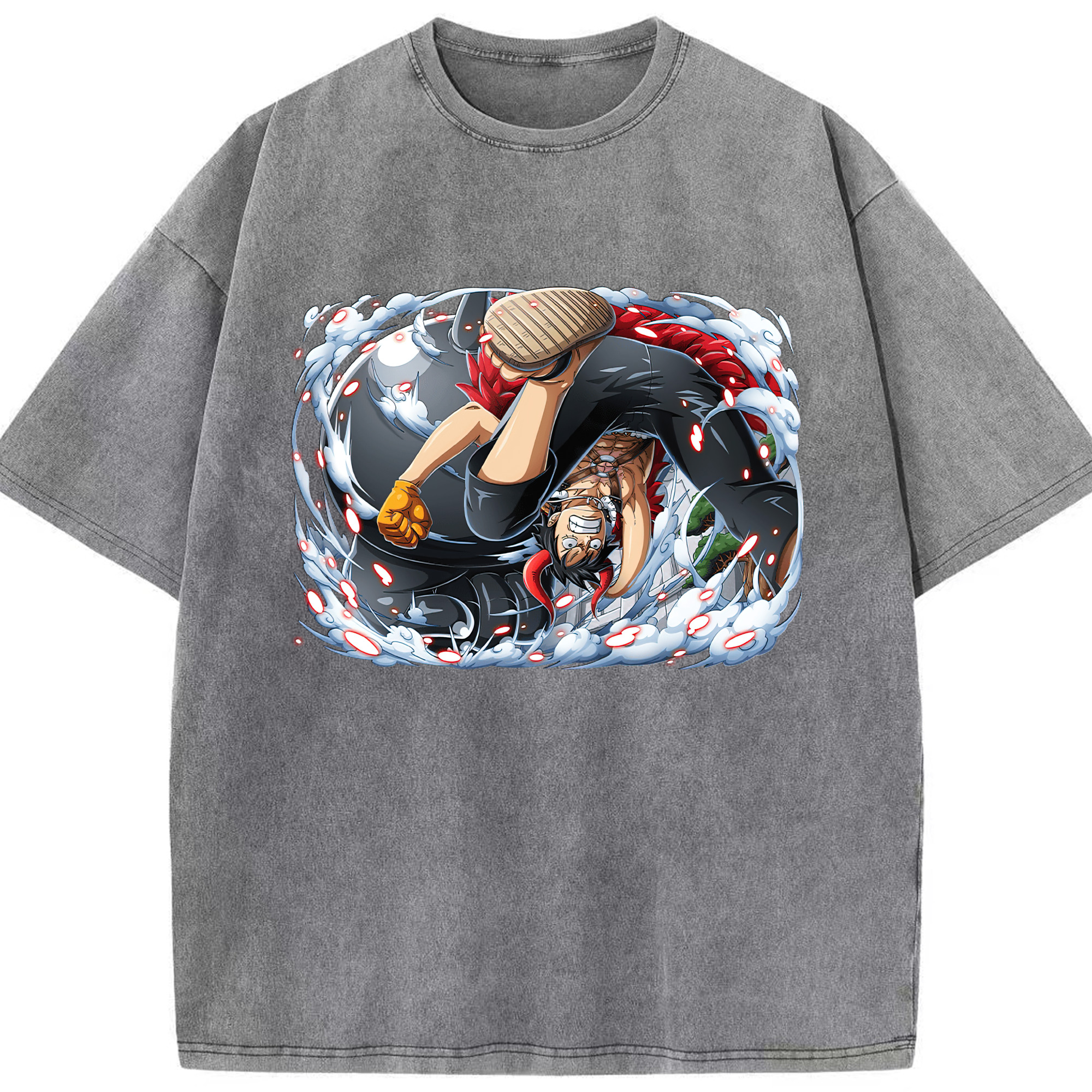 ワンピース モンキー・D・ルフィ ONE PIECE Monkey D. Luffy 綿100% ヴィンテージ風 半袖Tシャツ（フロントプリント）