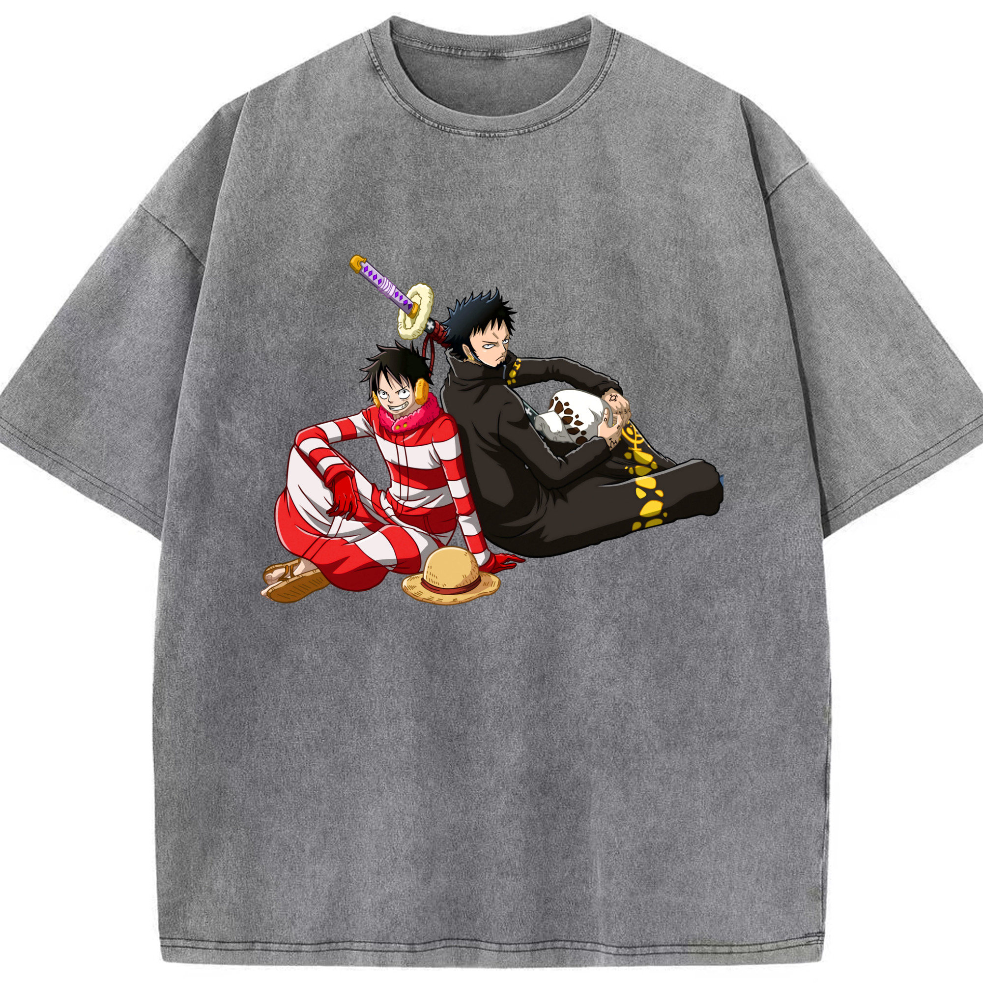 ワンピース モンキー・D・ルフィ ONE PIECE Monkey D. Luffy 綿100% ヴィンテージ風 半袖Tシャツ（フロントプリント）