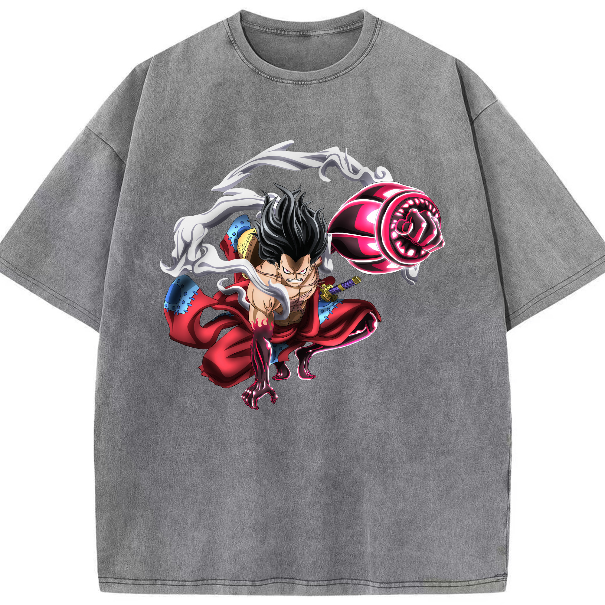 ワンピース モンキー・D・ルフィ ONE PIECE Monkey D. Luffy 綿100% ヴィンテージ風 半袖Tシャツ（フロントプリント）