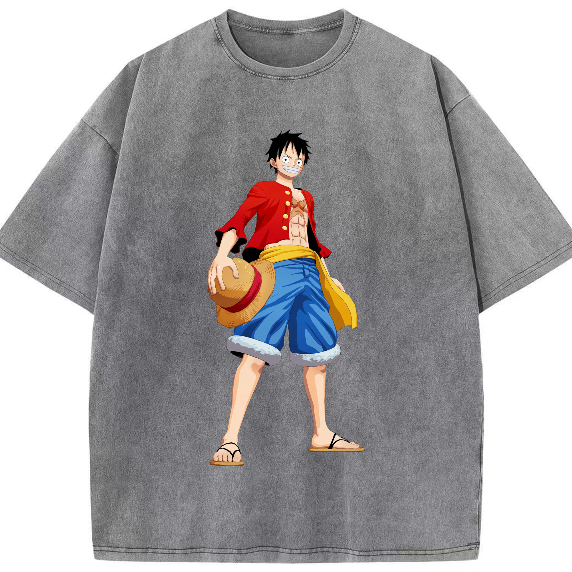 ワンピース モンキー・D・ルフィ ONE PIECE Monkey D. Luffy 綿100% ヴィンテージ風 半袖Tシャツ（フロントプリント）