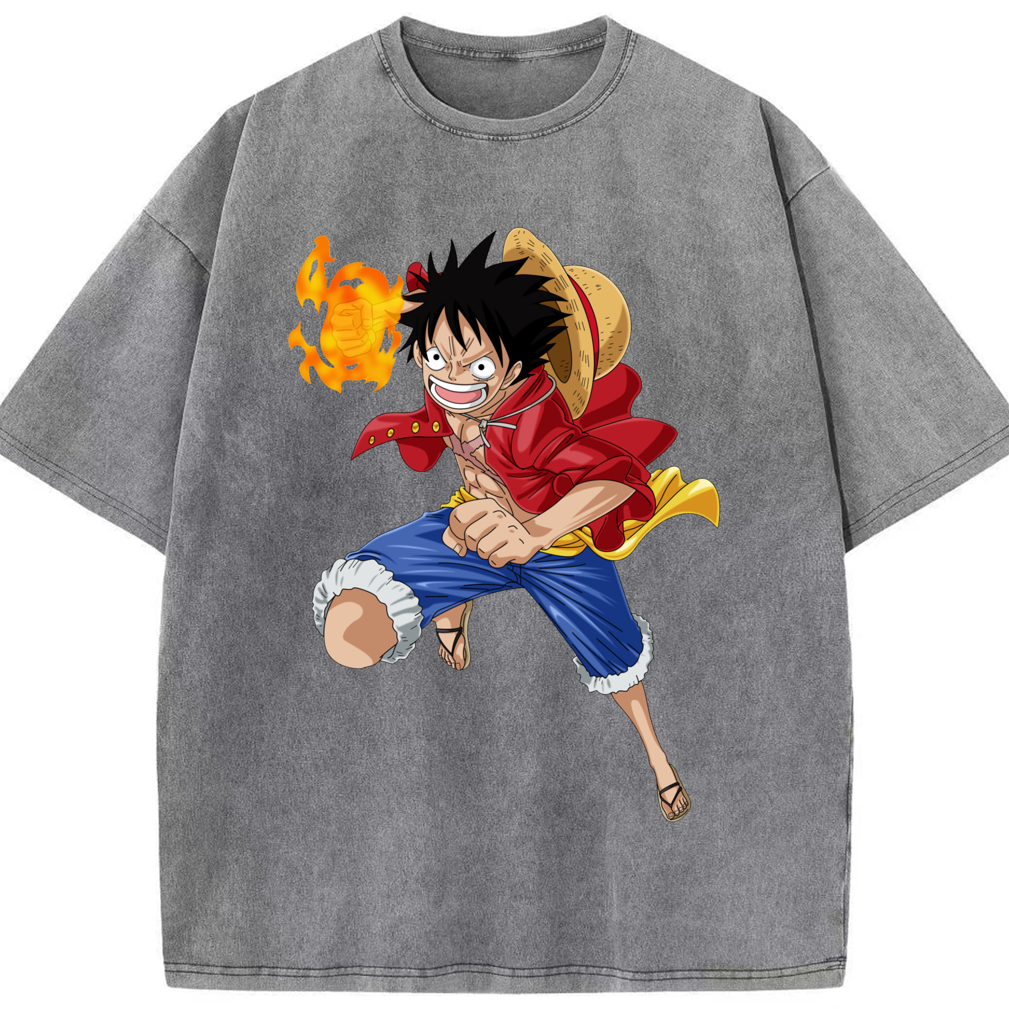 ワンピース モンキー・D・ルフィ ONE PIECE Monkey D. Luffy 綿100% ヴィンテージ風 半袖Tシャツ（フロントプリント）