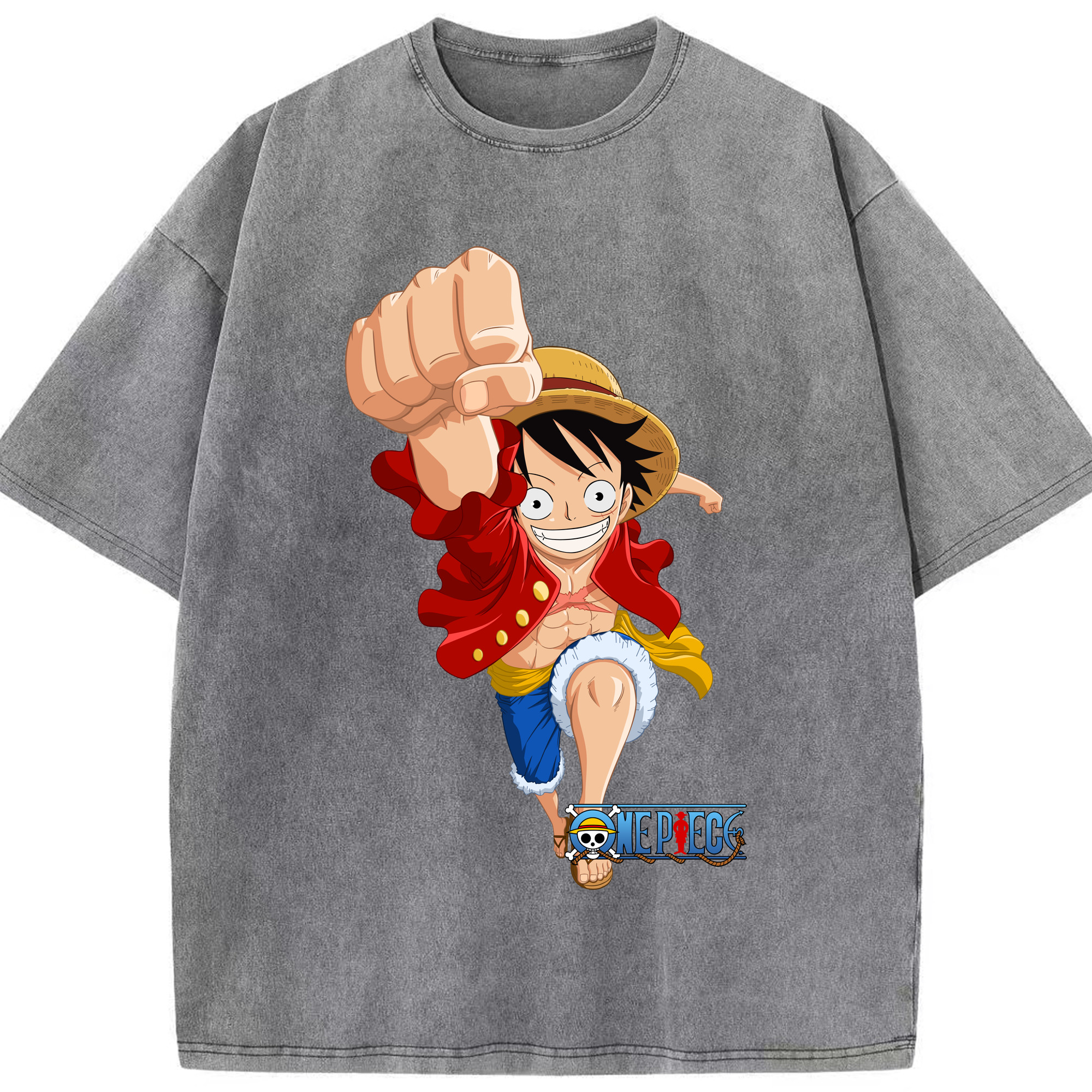 ワンピース モンキー・D・ルフィ ONE PIECE Monkey D. Luffy 綿100% ヴィンテージ風 半袖Tシャツ（フロントプリント）