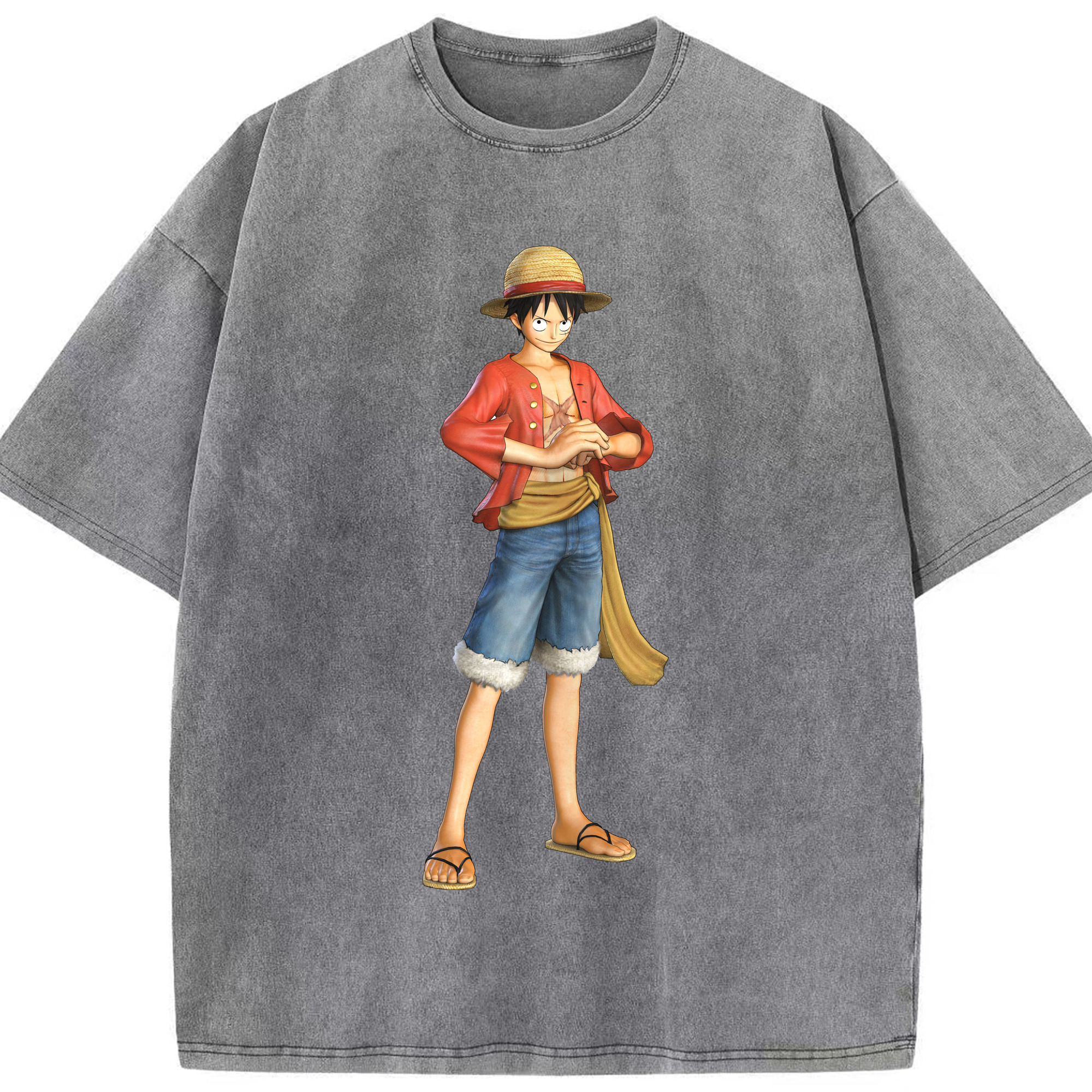 ワンピース モンキー・D・ルフィ ONE PIECE Monkey D. Luffy 綿100% ヴィンテージ風 半袖Tシャツ（フロントプリント）