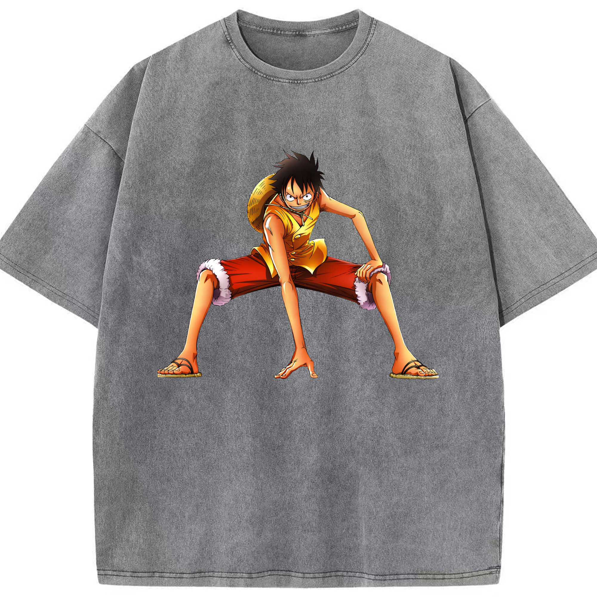 ワンピース モンキー・D・ルフィ ONE PIECE Monkey D. Luffy 綿100% ヴィンテージ風 半袖Tシャツ（フロントプリント）