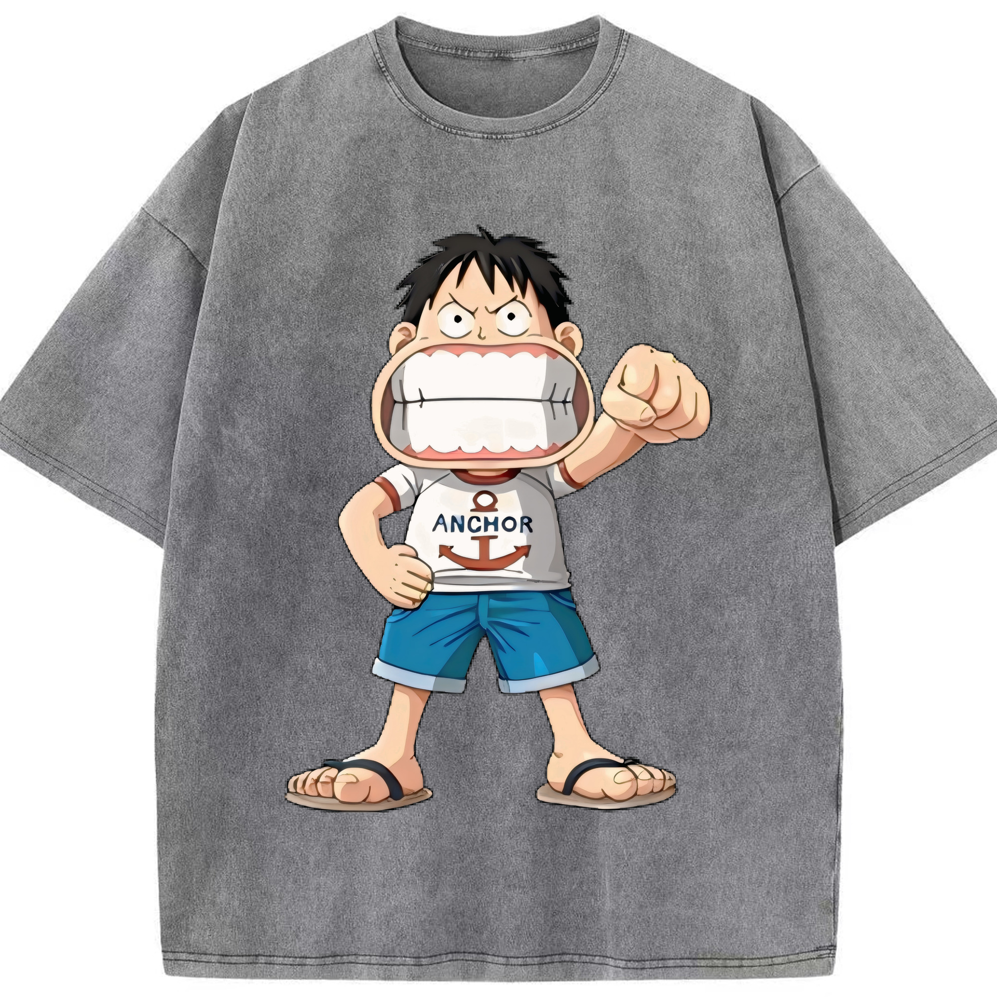 （画像用） ワンピース モンキー・D・ルフィ ONE PIECE Monkey D. Luffy 綿100% ヴィンテージ風 半袖Tシャツ（フロントプリント）