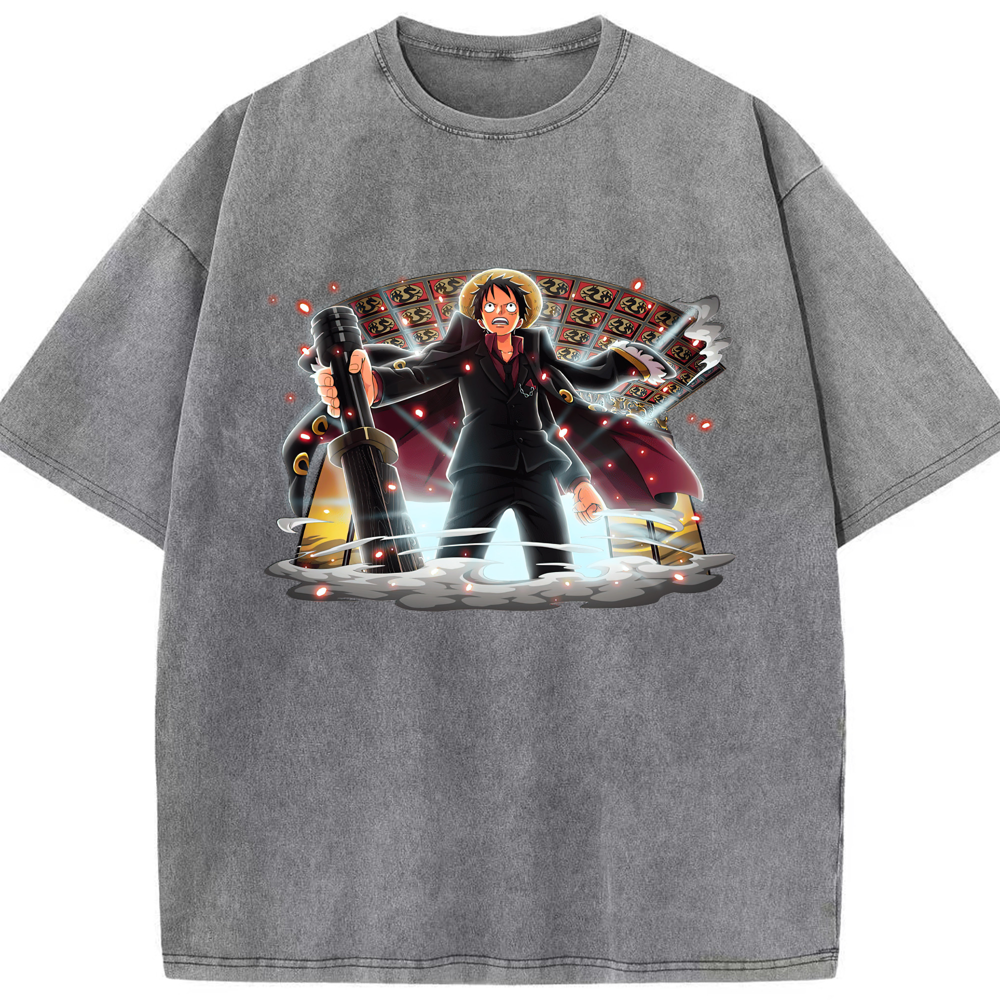 （画像用） ワンピース モンキー・D・ルフィ ONE PIECE Monkey D. Luffy 綿100% ヴィンテージ風 半袖Tシャツ（フロントプリント）