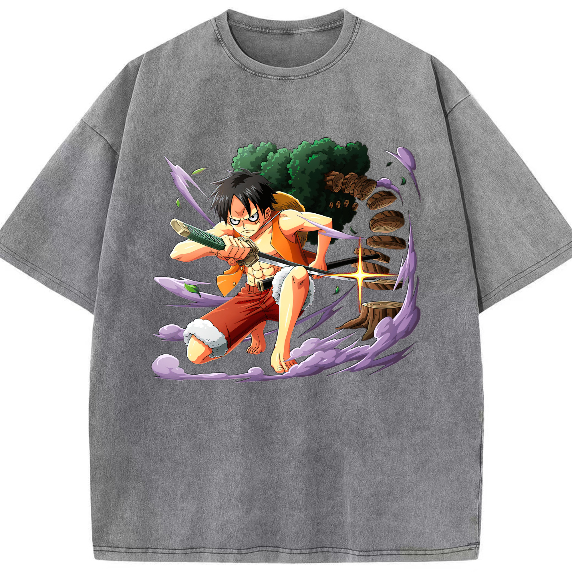 ワンピース モンキー・D・ルフィ ONE PIECE Monkey D. Luffy 綿100% ヴィンテージ風 半袖Tシャツ（フロントプリント）