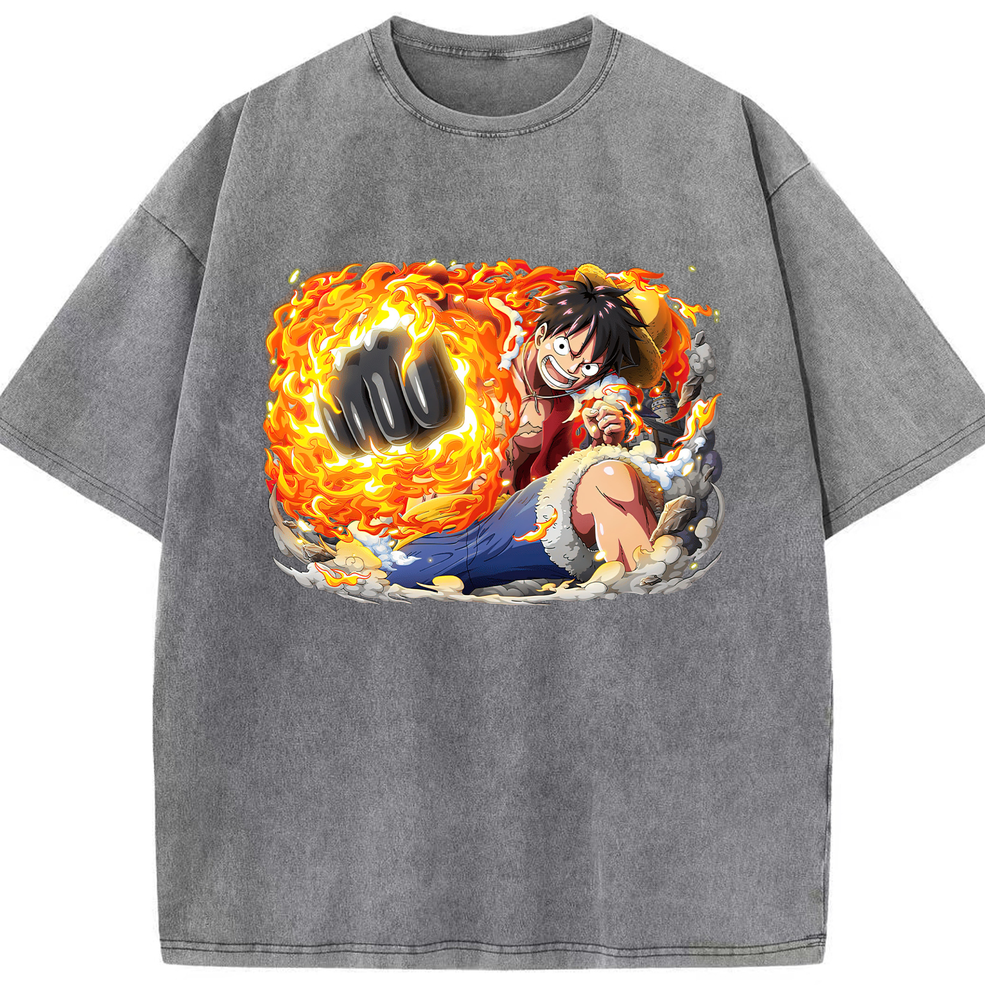 ワンピース モンキー・D・ルフィ ONE PIECE Monkey D. Luffy 綿100% ヴィンテージ風 半袖Tシャツ（フロントプリント）