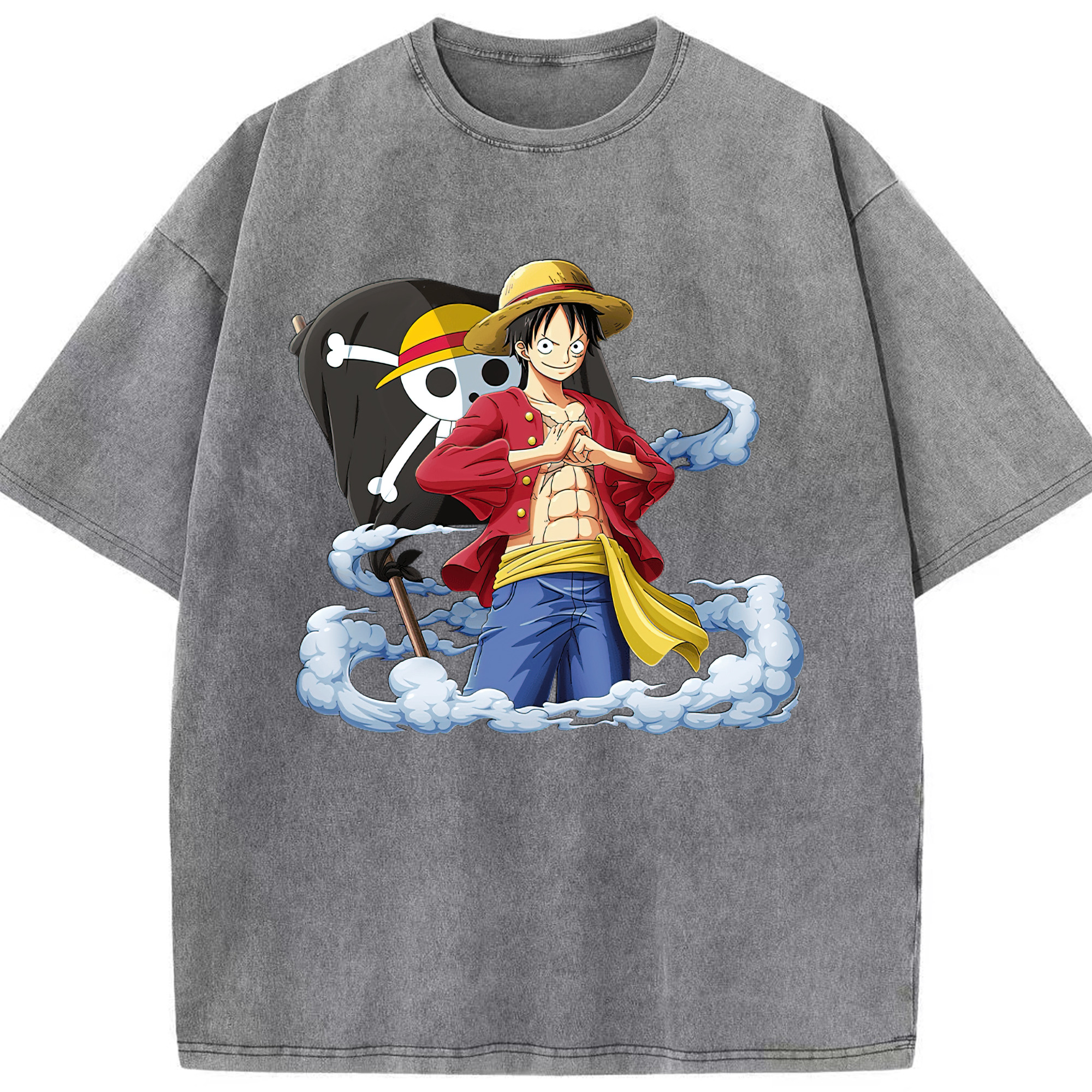 ワンピース モンキー・D・ルフィ ONE PIECE Monkey D. Luffy 綿100% ヴィンテージ風 半袖Tシャツ（フロントプリント）