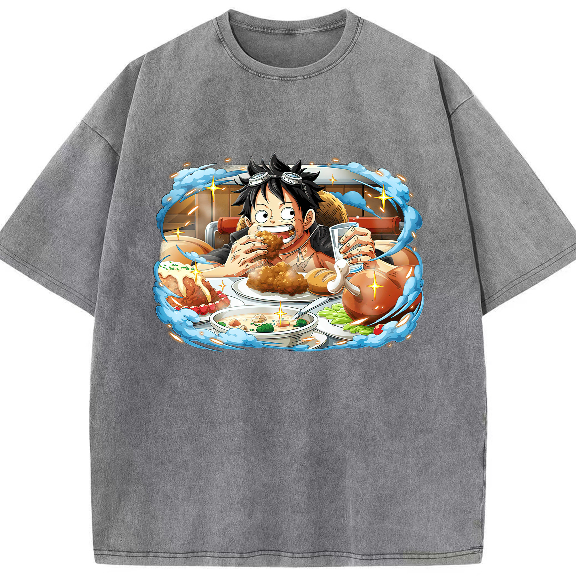 ワンピース モンキー・D・ルフィ ONE PIECE Monkey D. Luffy 綿100% ヴィンテージ風 半袖Tシャツ（フロントプリント）