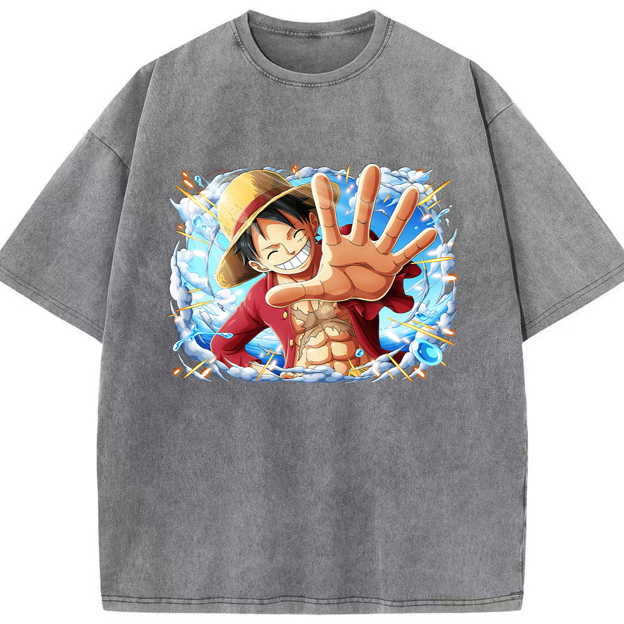 ワンピース モンキー・D・ルフィ ONE PIECE Monkey D. Luffy 綿100% ヴィンテージ風 半袖Tシャツ（フロントプリント）