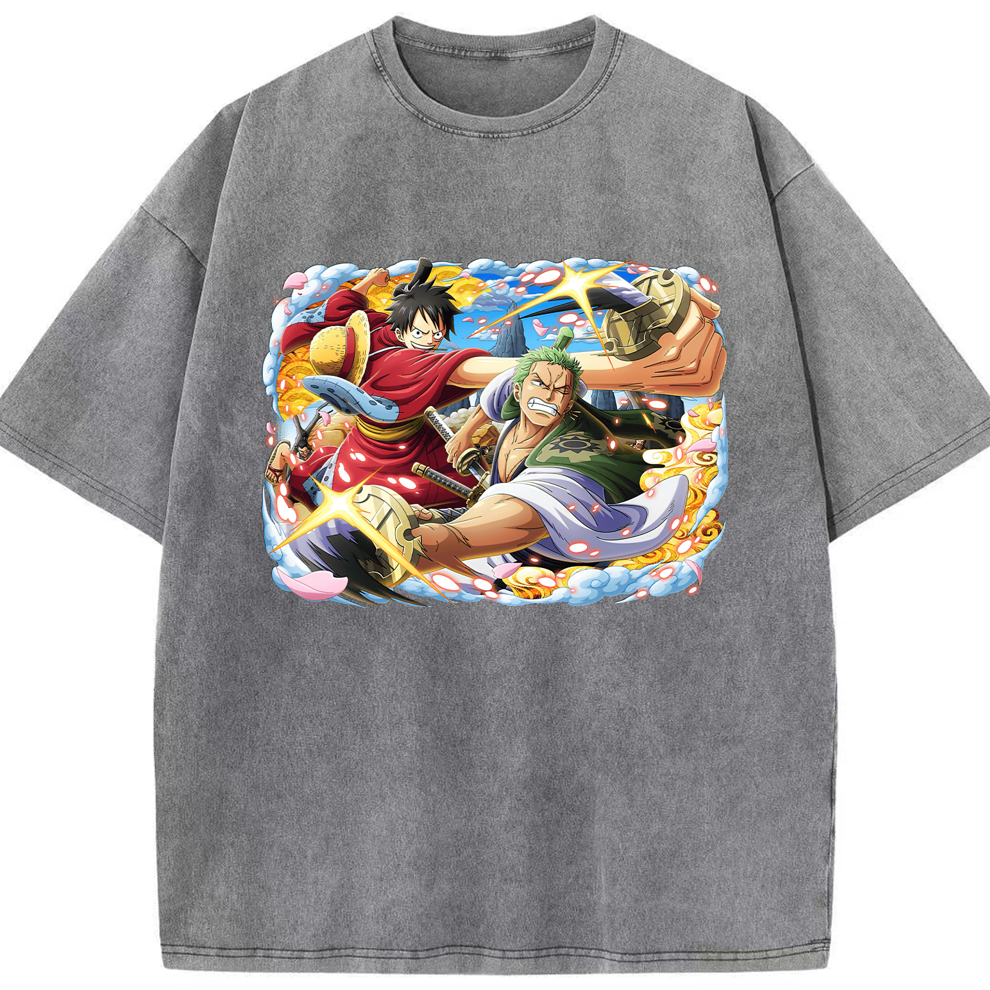 ワンピース モンキー・D・ルフィ ONE PIECE Monkey D. Luffy 綿100% ヴィンテージ風 半袖Tシャツ（フロントプリント）