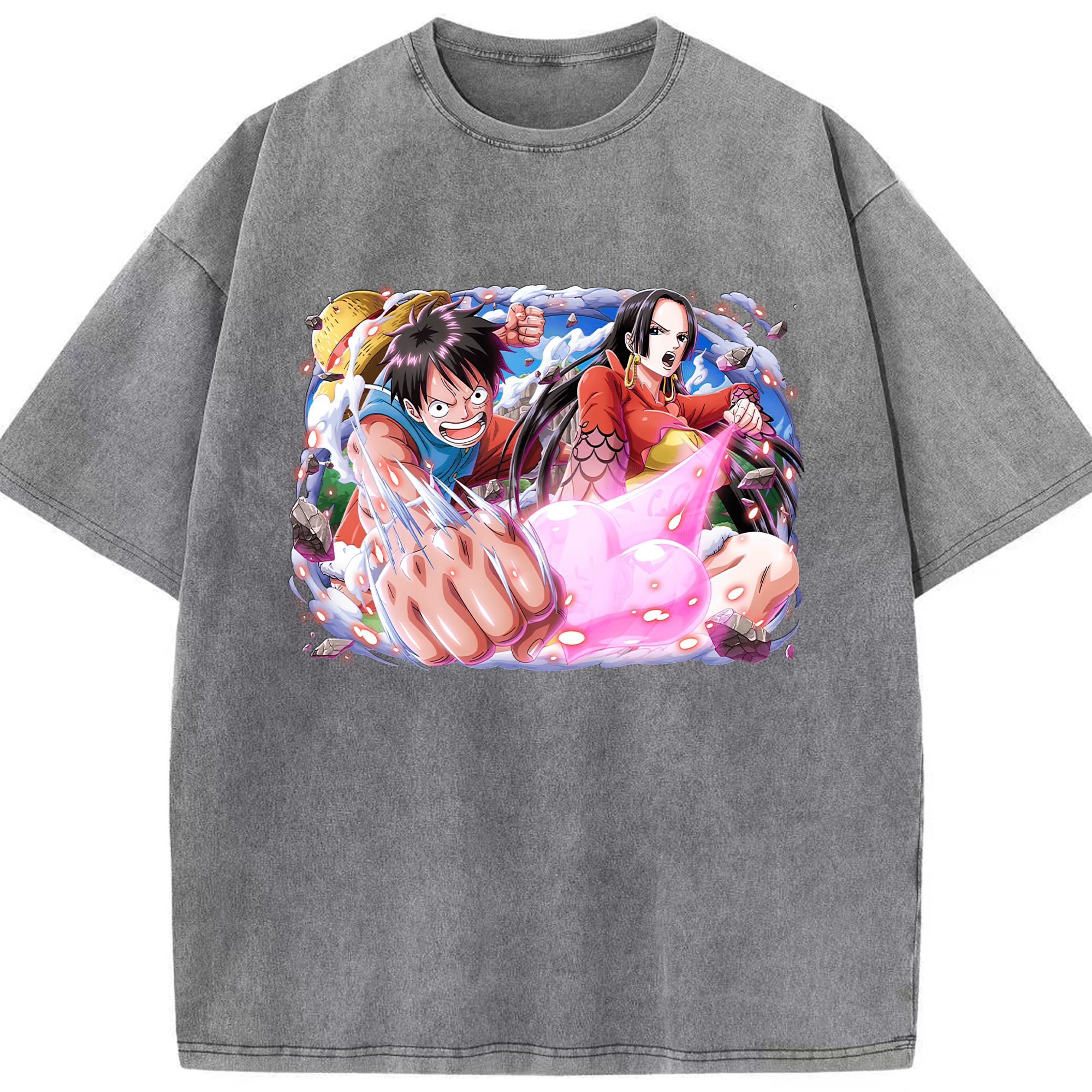 ワンピース モンキー・D・ルフィ ONE PIECE Monkey D. Luffy 綿100% ヴィンテージ風 半袖Tシャツ（フロントプリント）