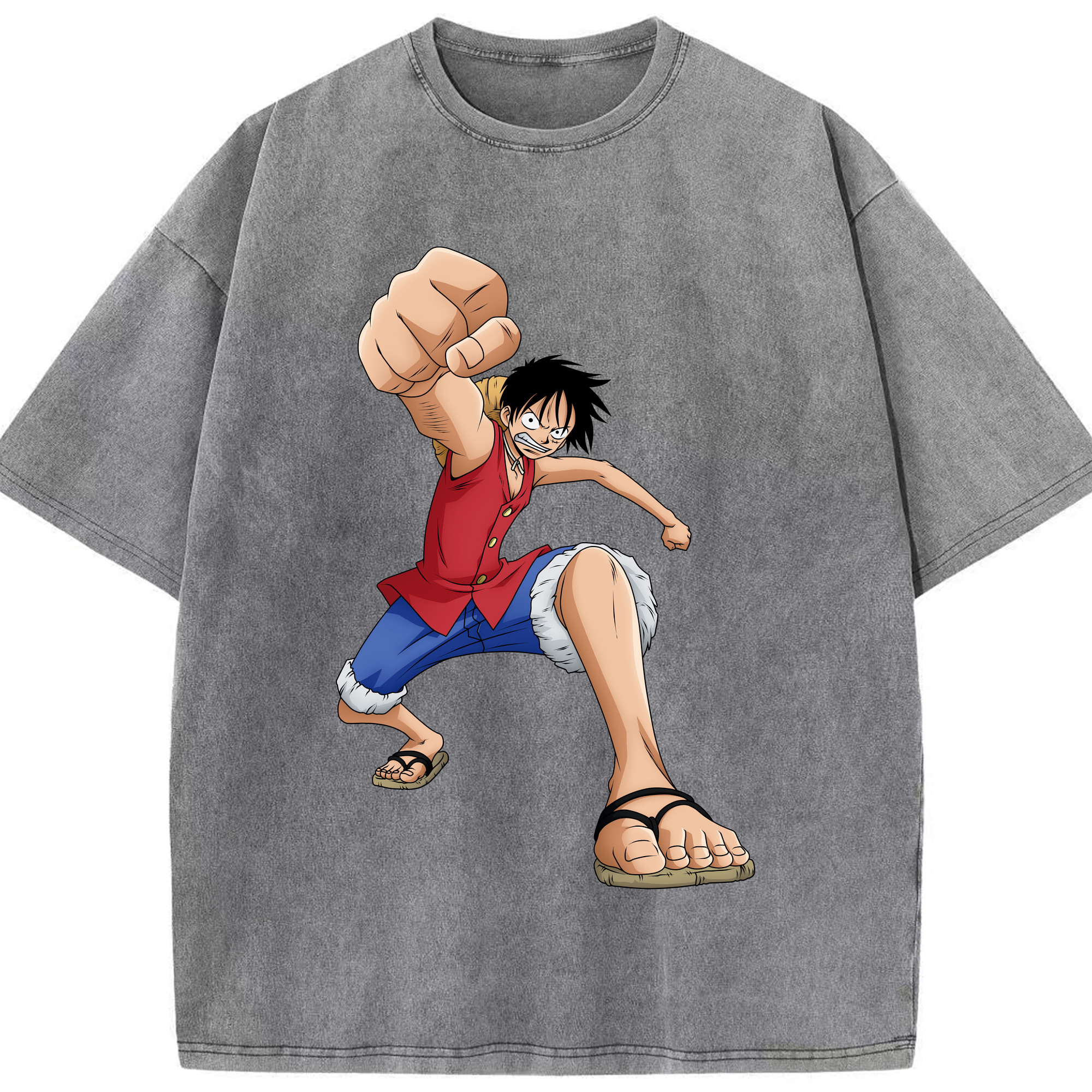 ワンピース モンキー・D・ルフィ ONE PIECE Monkey D. Luffy 綿100% ヴィンテージ風 半袖Tシャツ（フロントプリント）