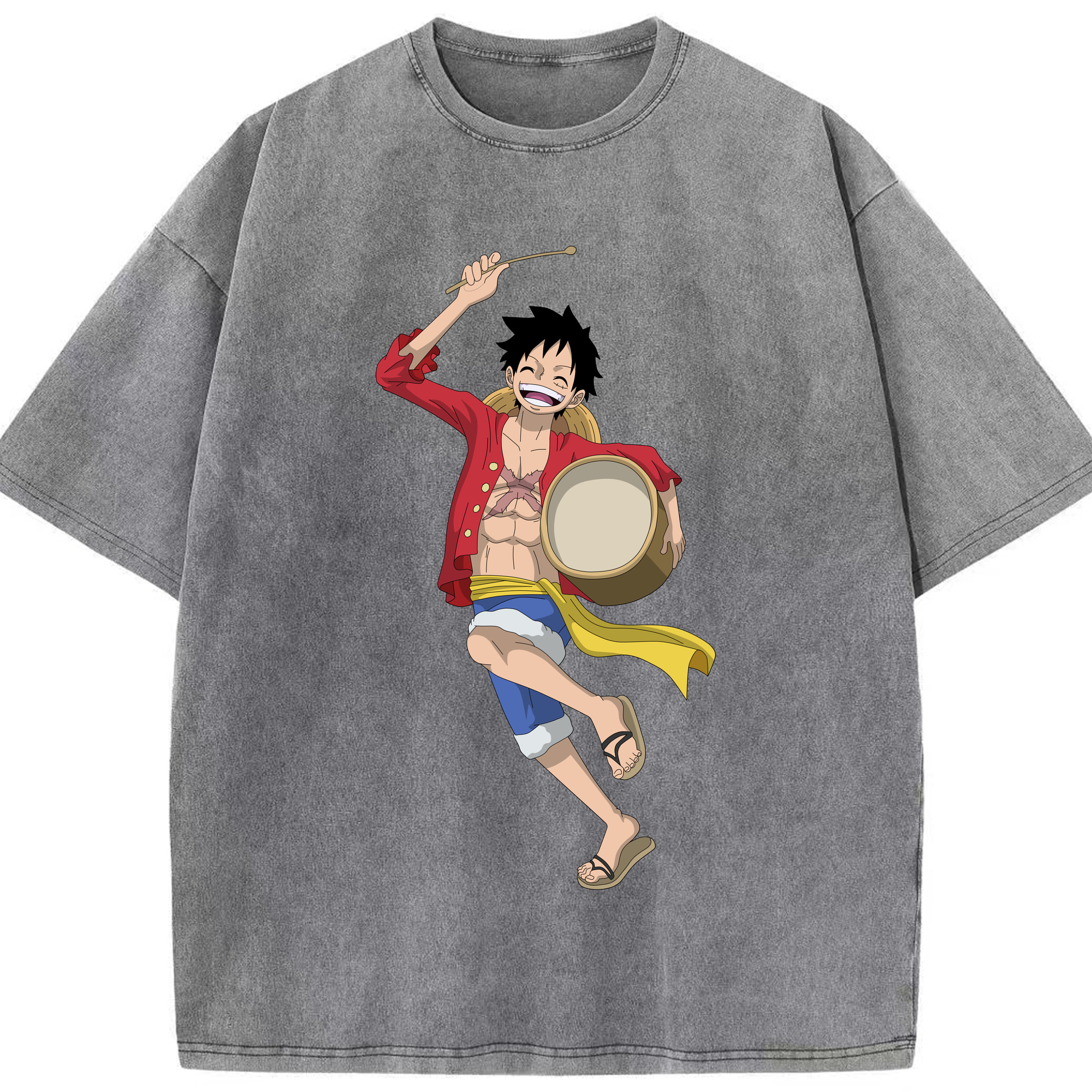 ワンピース モンキー・D・ルフィ ONE PIECE Monkey D. Luffy 綿100% ヴィンテージ風 半袖Tシャツ（フロントプリント）
