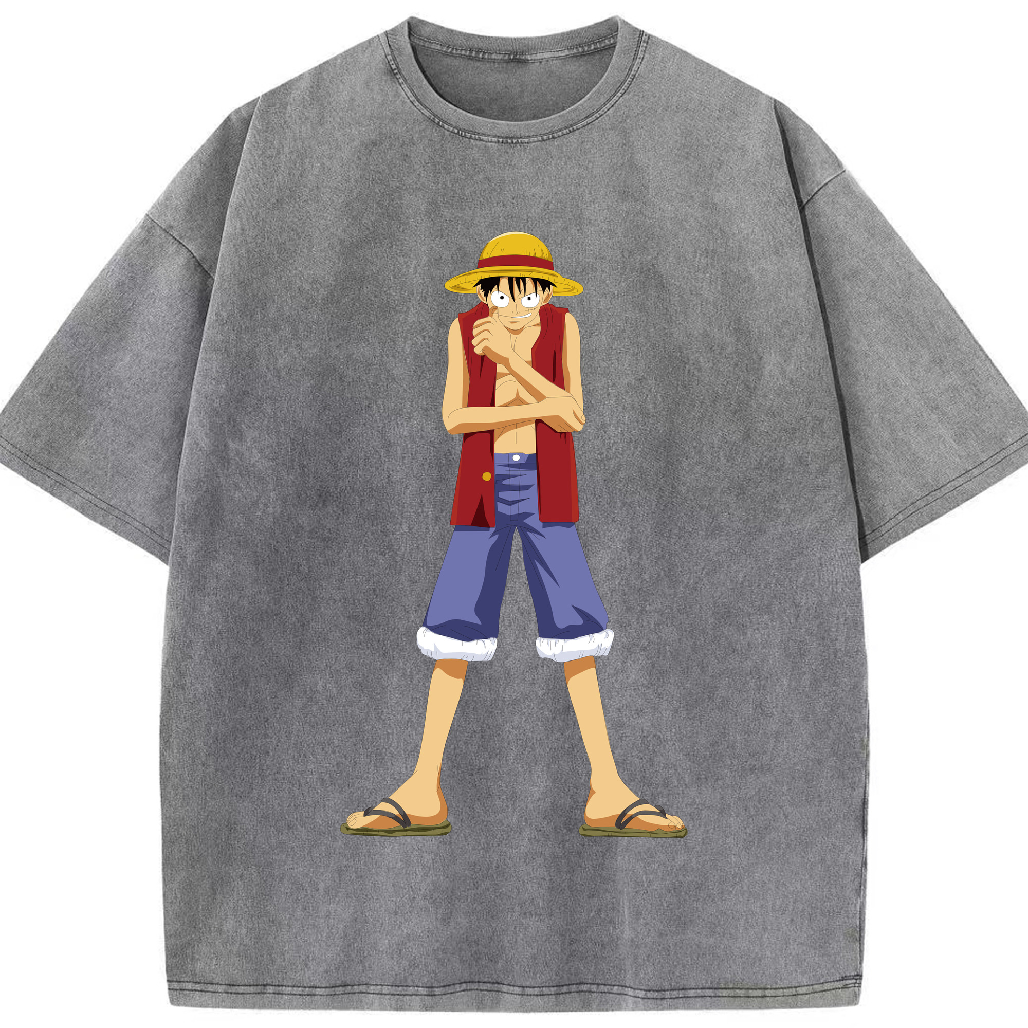 ワンピース モンキー・D・ルフィ ONE PIECE Monkey D. Luffy 綿100% ヴィンテージ風 半袖Tシャツ（フロントプリント）