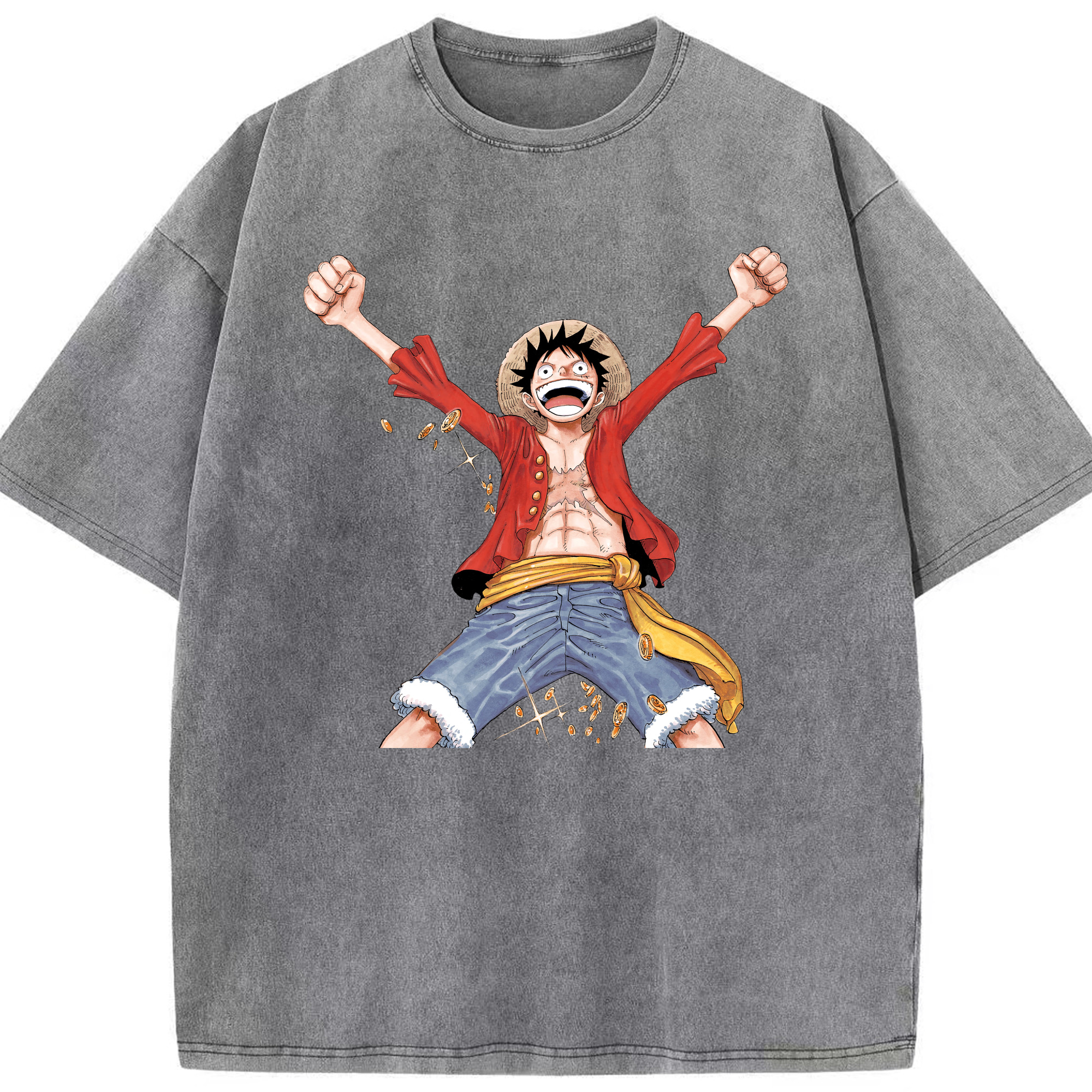 ワンピース モンキー・D・ルフィ ONE PIECE Monkey D. Luffy 綿100% ヴィンテージ風 半袖Tシャツ（フロントプリント）