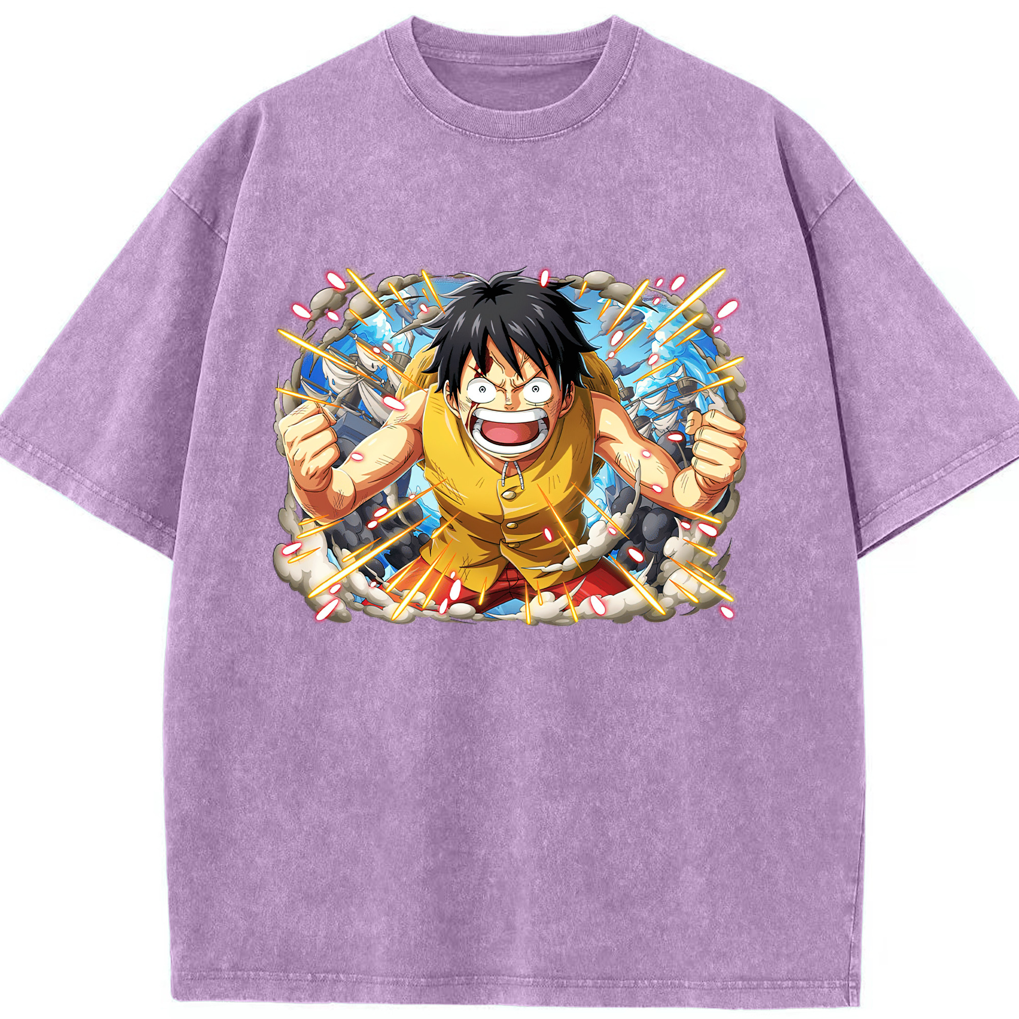 ワンピース モンキー・D・ルフィ ONE PIECE Monkey D. Luffy 綿100% ヴィンテージ風 半袖Tシャツ（フロントプリント）