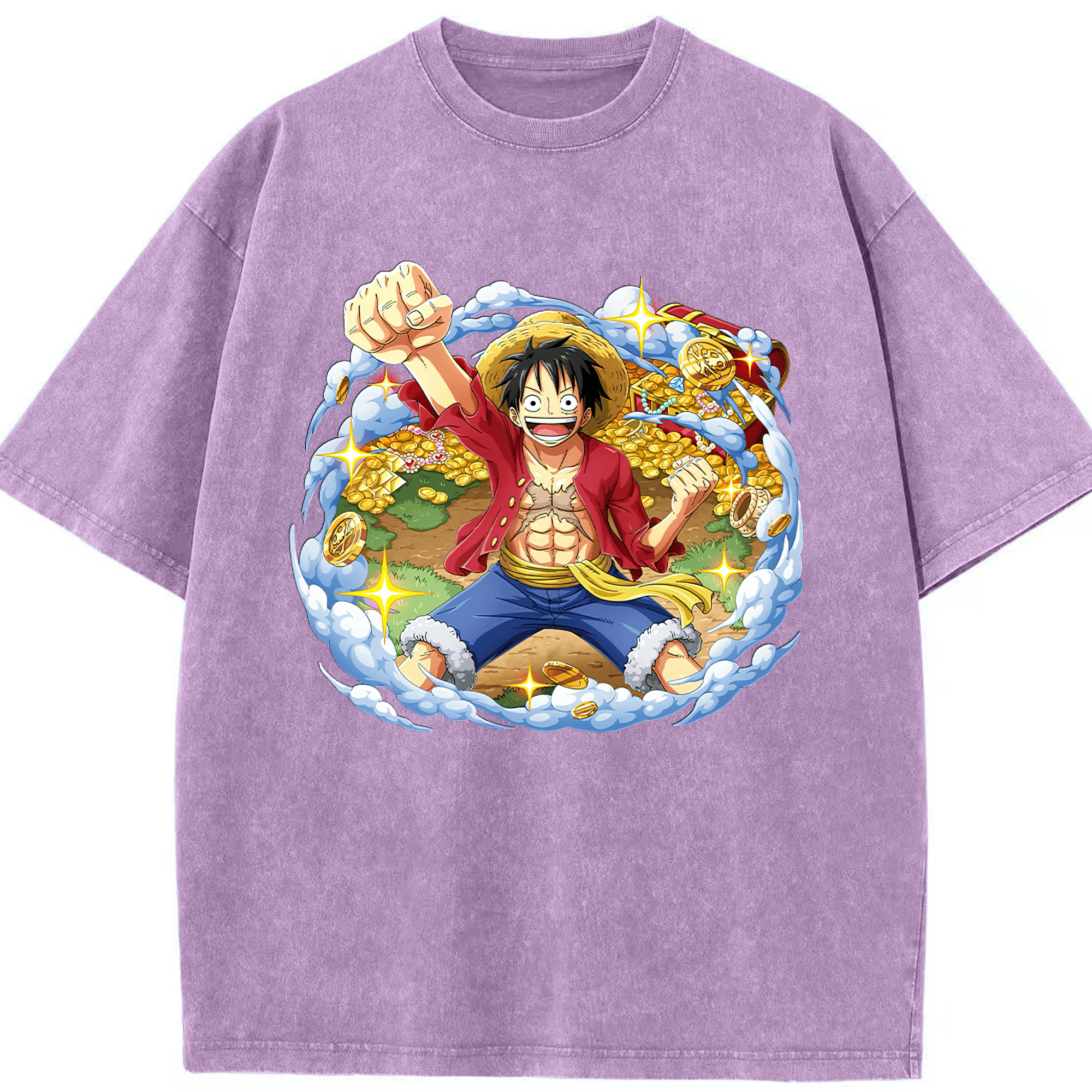 ワンピース モンキー・D・ルフィ ONE PIECE Monkey D. Luffy 綿100% ヴィンテージ風 半袖Tシャツ（フロントプリント）