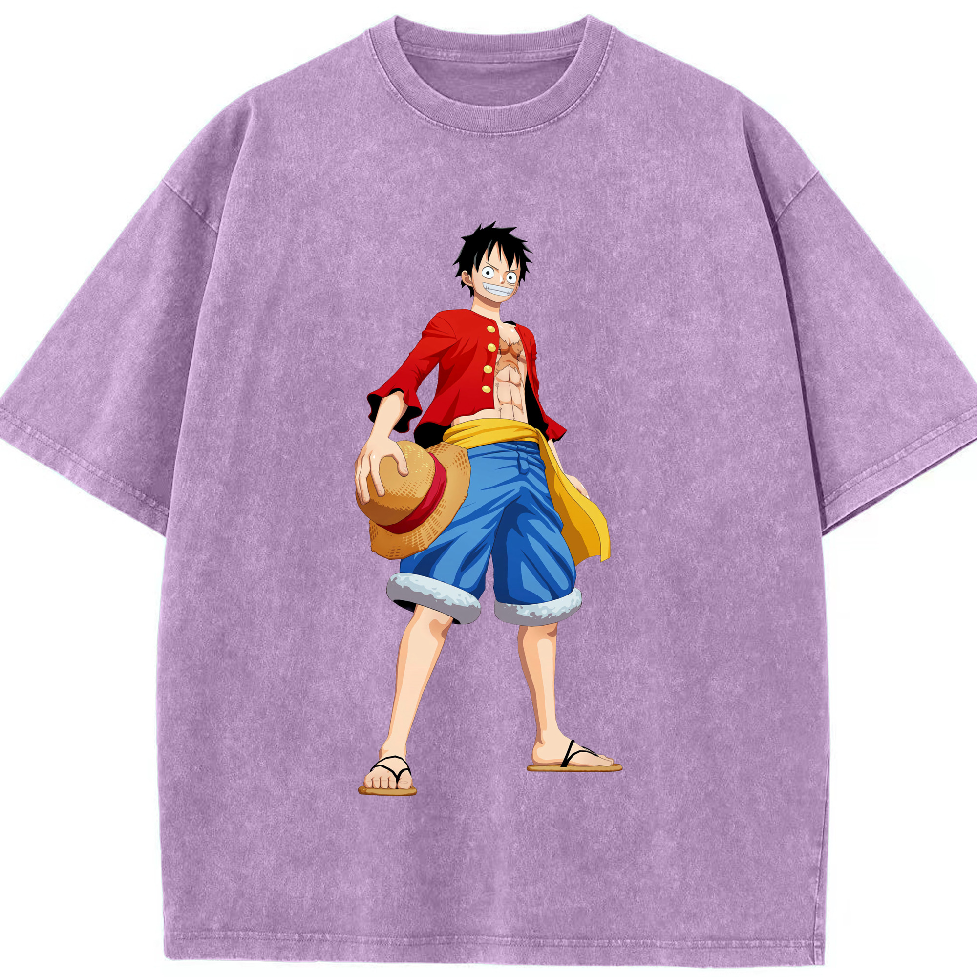 ワンピース モンキー・D・ルフィ ONE PIECE Monkey D. Luffy 綿100% ヴィンテージ風 半袖Tシャツ（フロントプリント）
