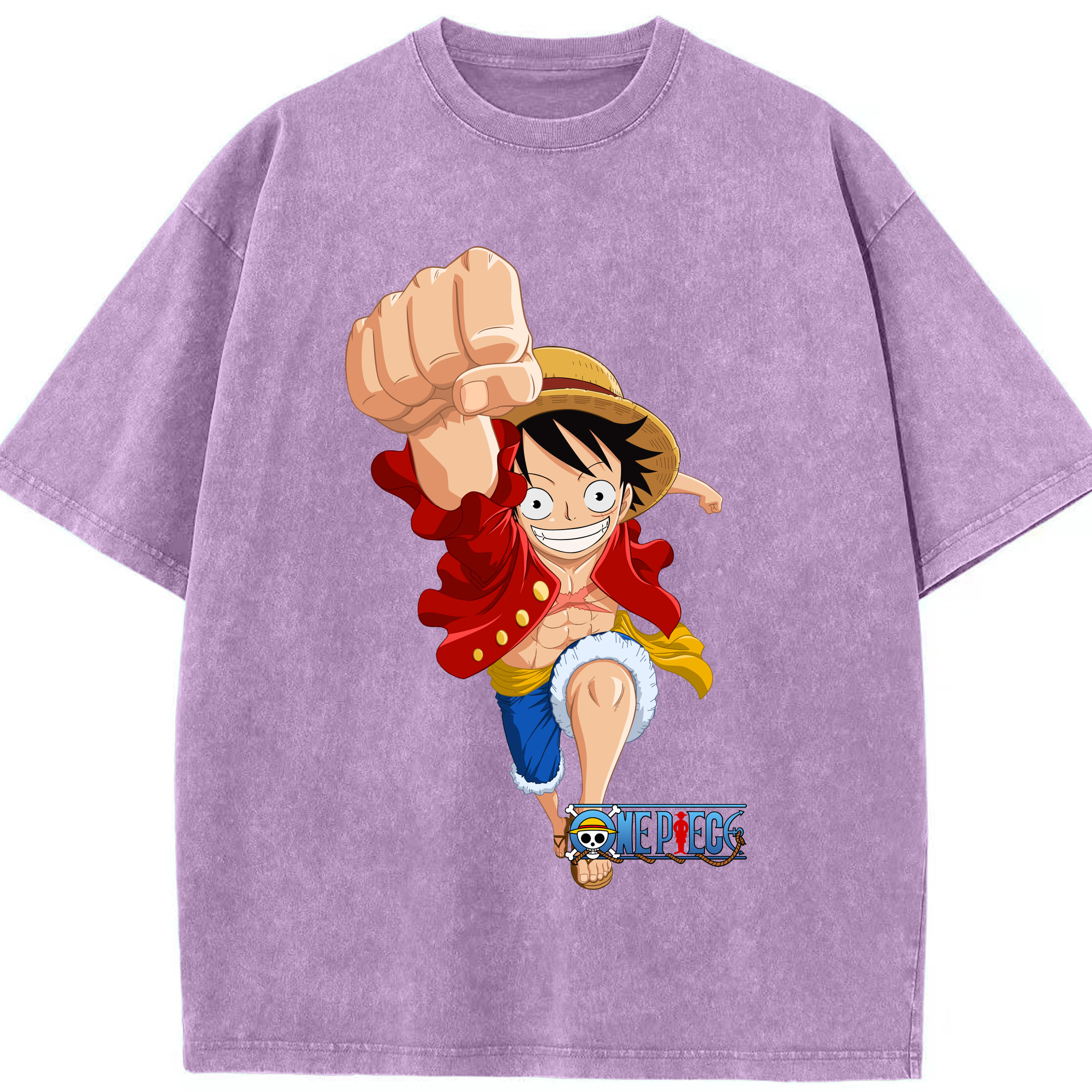 ワンピース モンキー・D・ルフィ ONE PIECE Monkey D. Luffy 綿100% ヴィンテージ風 半袖Tシャツ（フロントプリント）