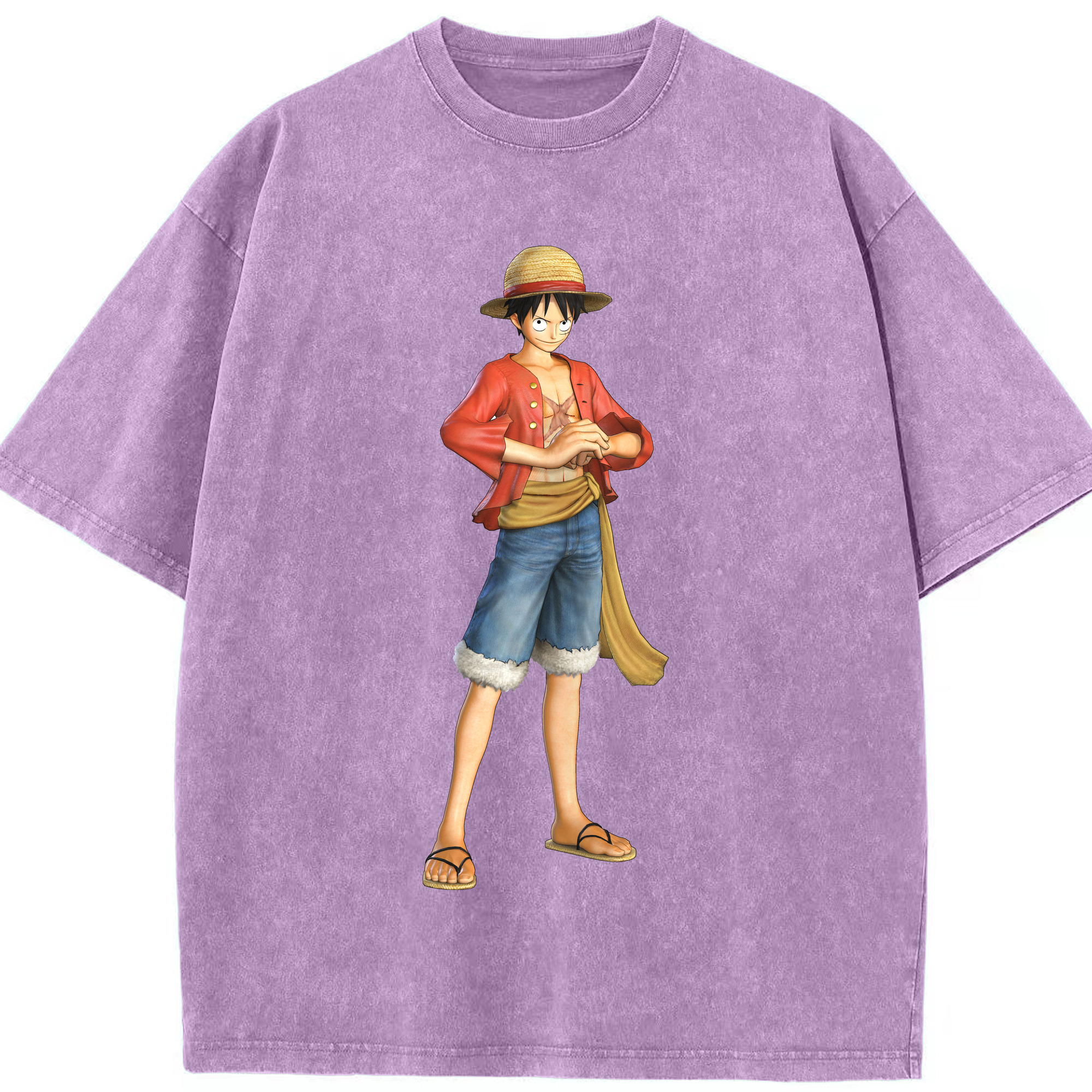 ワンピース モンキー・D・ルフィ ONE PIECE Monkey D. Luffy 綿100% ヴィンテージ風 半袖Tシャツ（フロントプリント）