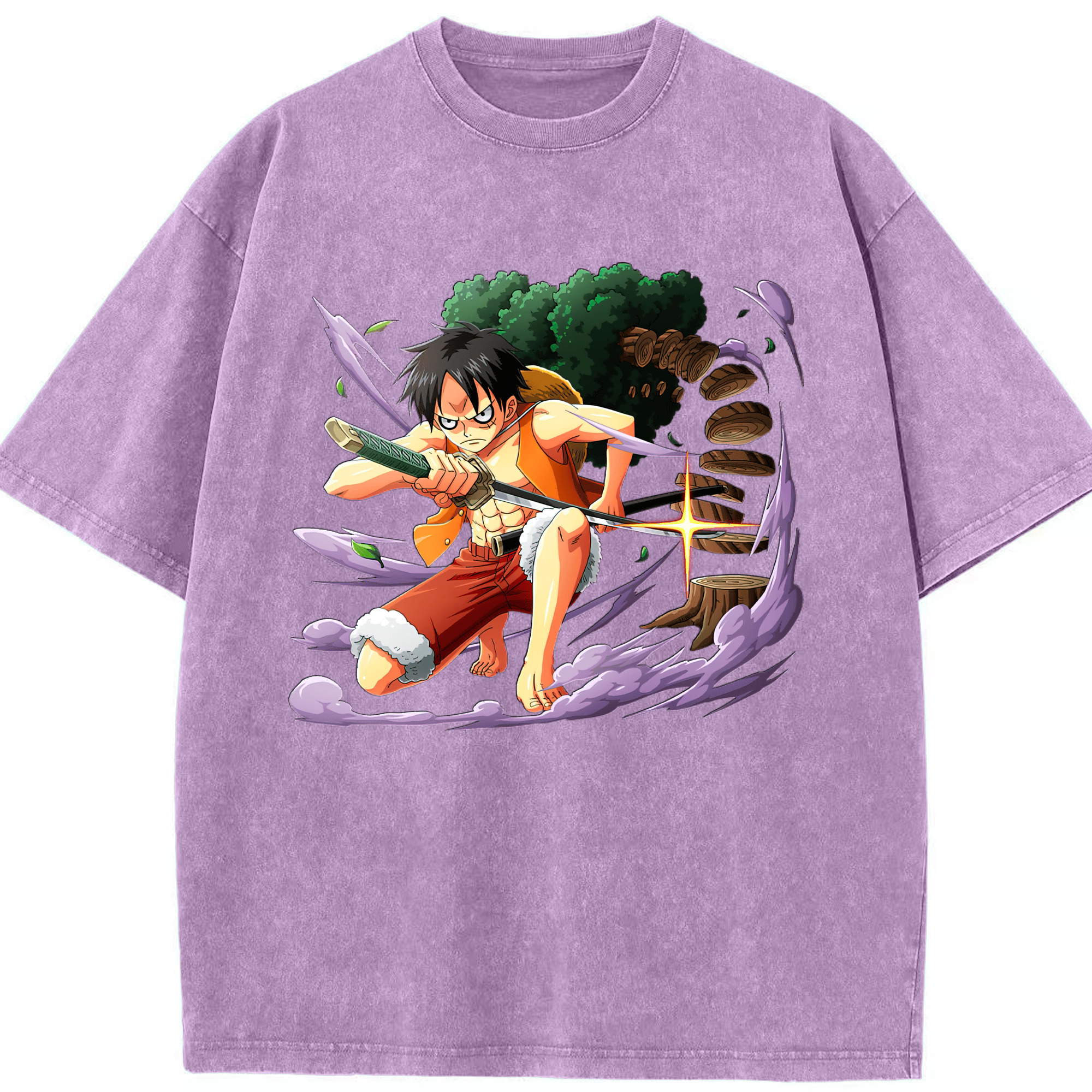 ワンピース モンキー・D・ルフィ ONE PIECE Monkey D. Luffy 綿100% ヴィンテージ風 半袖Tシャツ（フロントプリント）