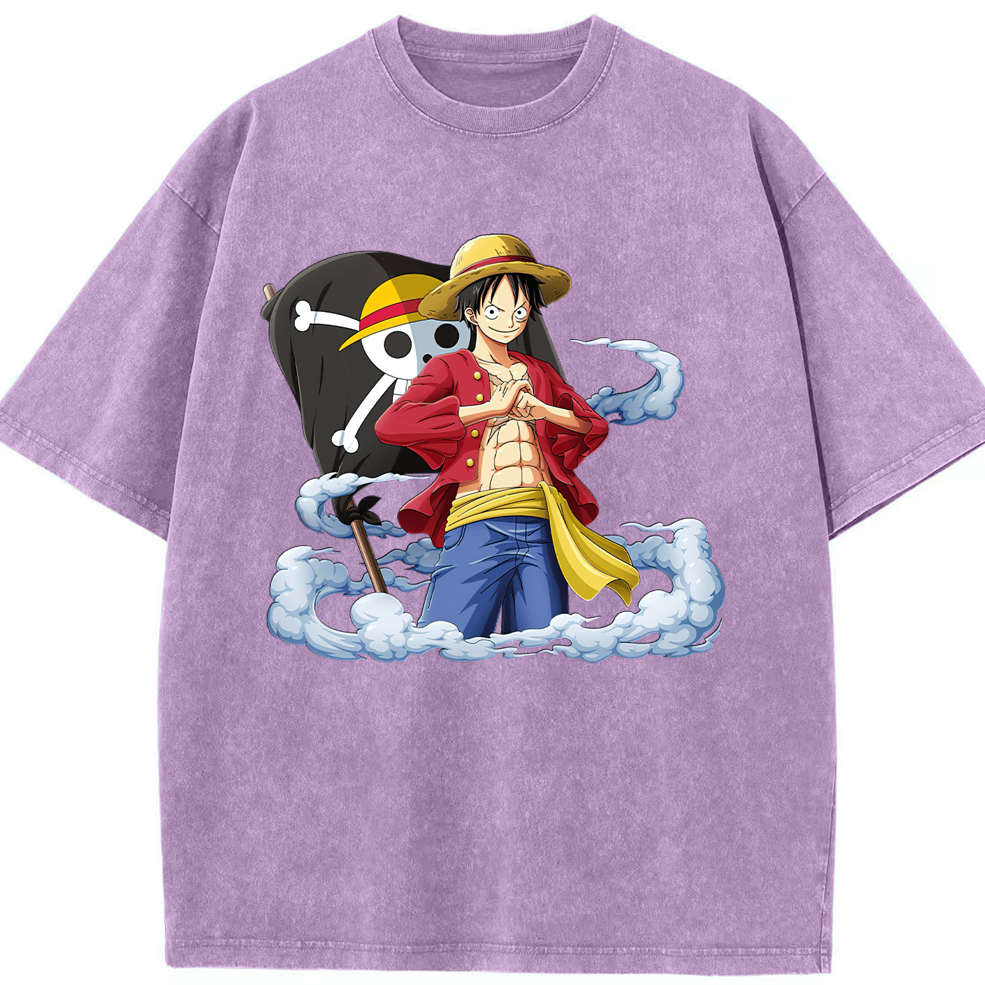 ワンピース モンキー・D・ルフィ ONE PIECE Monkey D. Luffy 綿100% ヴィンテージ風 半袖Tシャツ（フロントプリント）