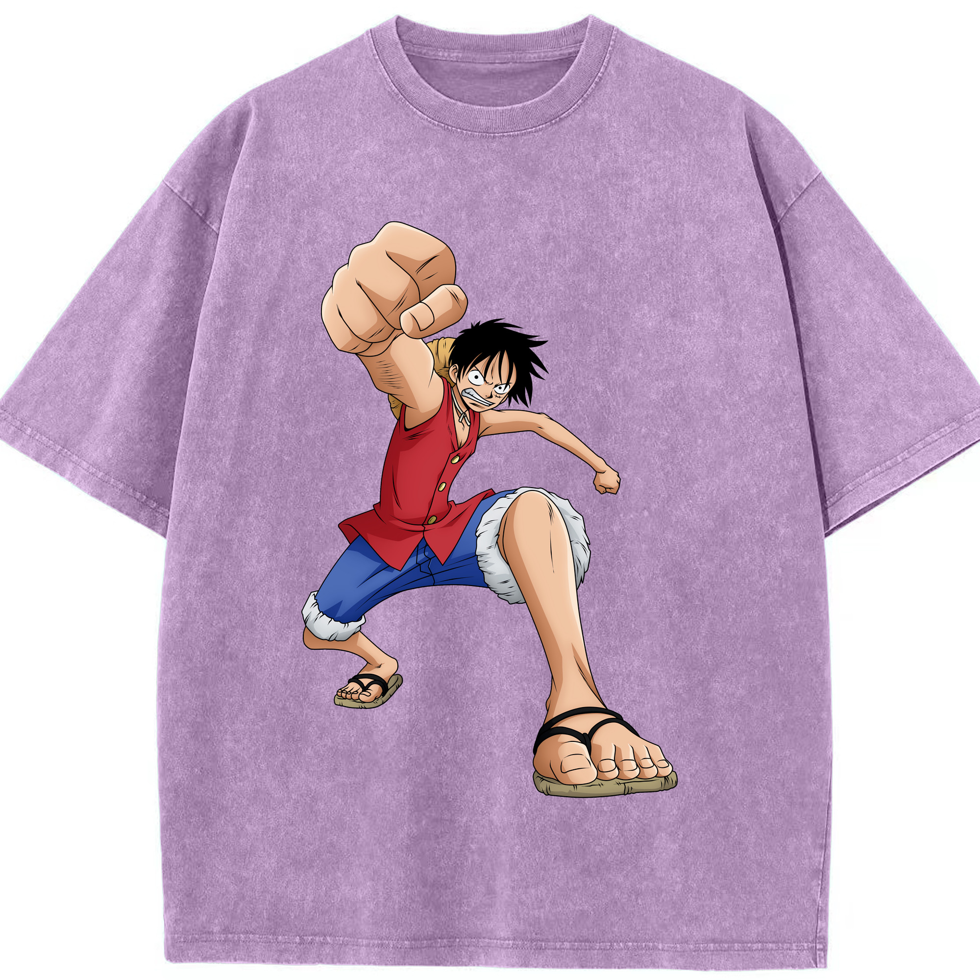 ワンピース モンキー・D・ルフィ ONE PIECE Monkey D. Luffy 綿100% ヴィンテージ風 半袖Tシャツ（フロントプリント）