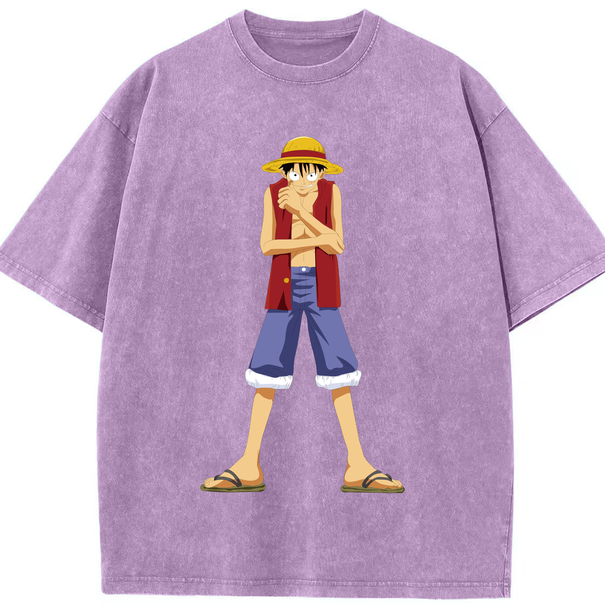 ワンピース モンキー・D・ルフィ ONE PIECE Monkey D. Luffy 綿100% ヴィンテージ風 半袖Tシャツ（フロントプリント）