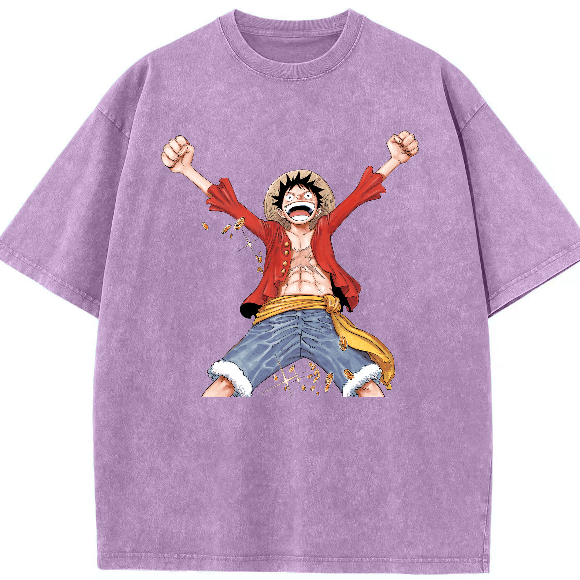ワンピース モンキー・D・ルフィ ONE PIECE Monkey D. Luffy 綿100% ヴィンテージ風 半袖Tシャツ（フロントプリント）