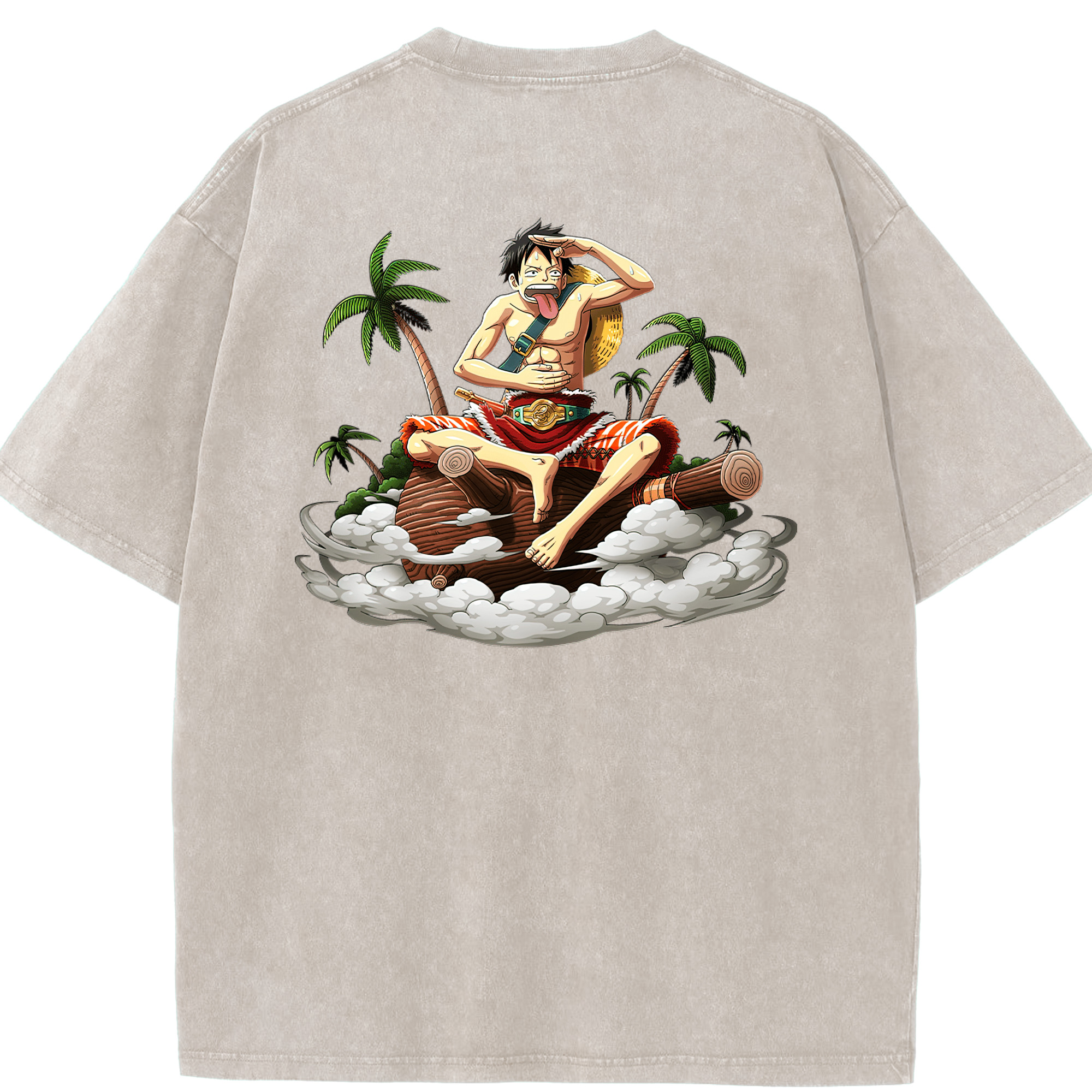 ワンピース モンキー・D・ルフィ ONE PIECE Monkey D. Luffy 綿100% ヴィンテージ風 半袖Tシャツ（背面プリント）