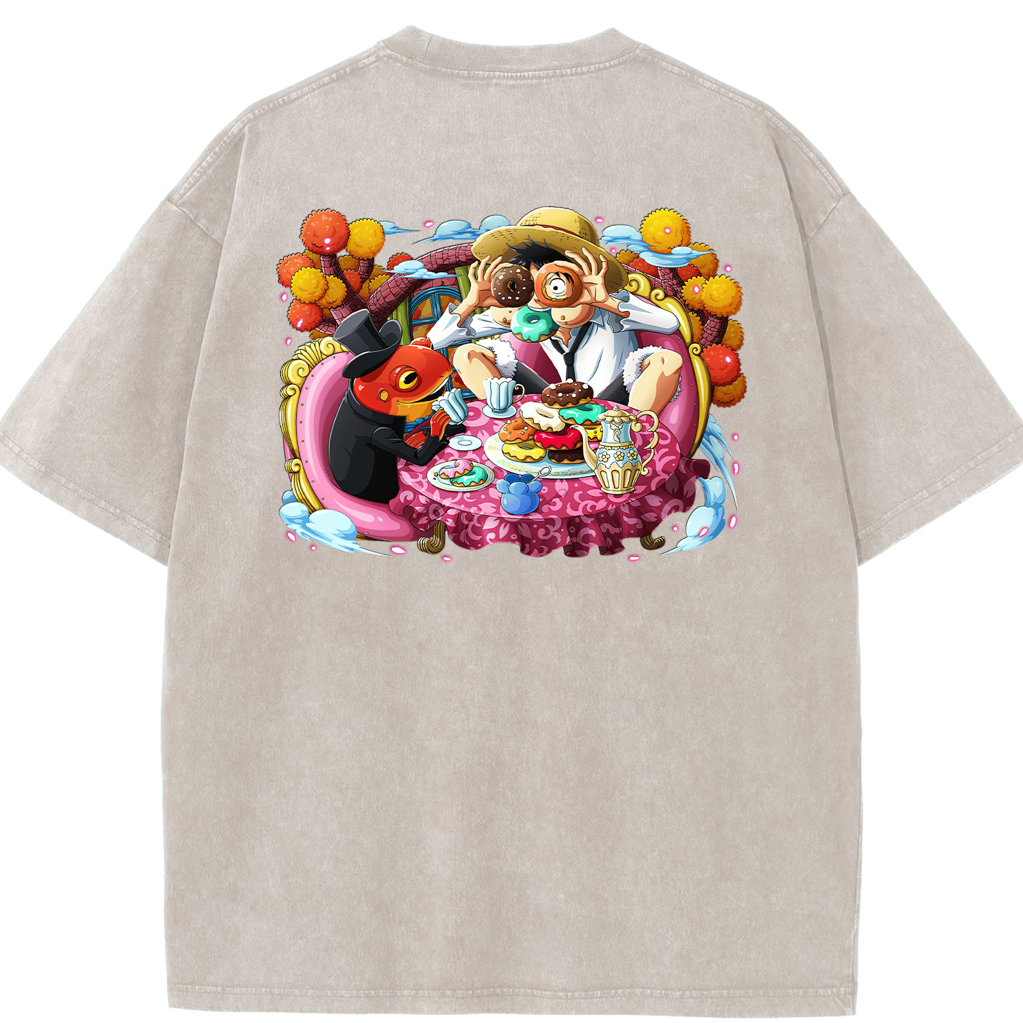 ワンピース モンキー・D・ルフィ ONE PIECE Monkey D. Luffy 綿100% ヴィンテージ風 半袖Tシャツ（背面プリント）