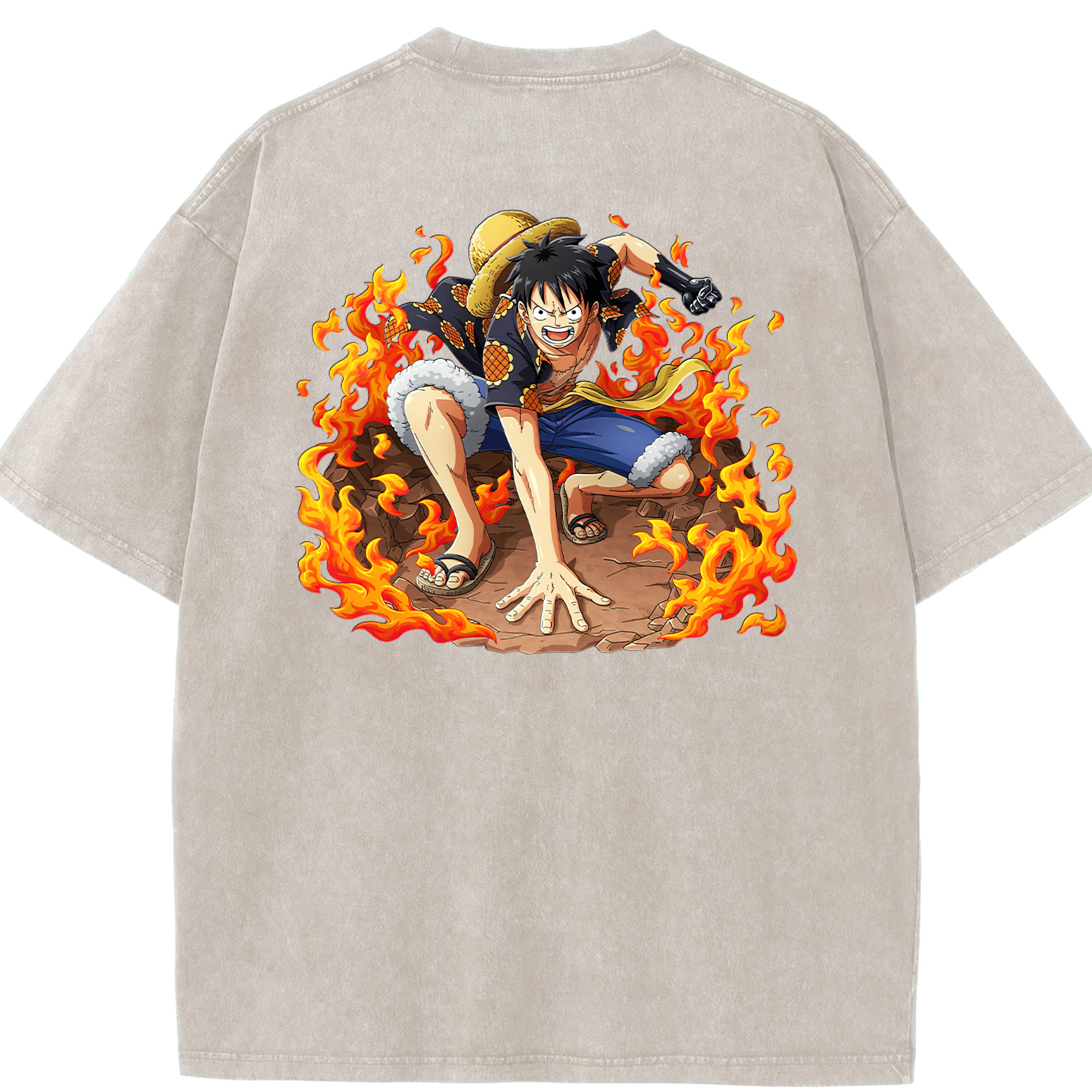 ワンピース モンキー・D・ルフィ ONE PIECE Monkey D. Luffy 綿100% ヴィンテージ風 半袖Tシャツ（背面プリント）