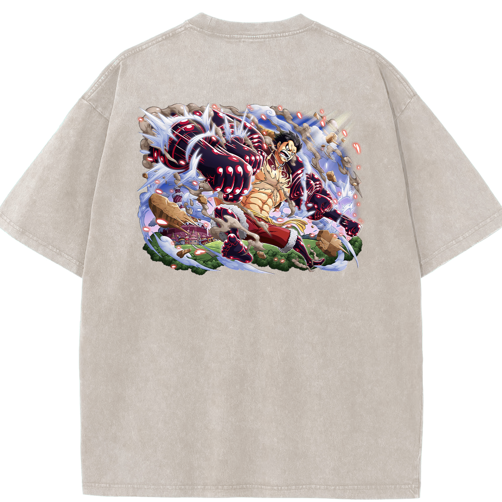 ワンピース モンキー・D・ルフィ ONE PIECE Monkey D. Luffy 綿100% ヴィンテージ風 半袖Tシャツ（背面プリント）