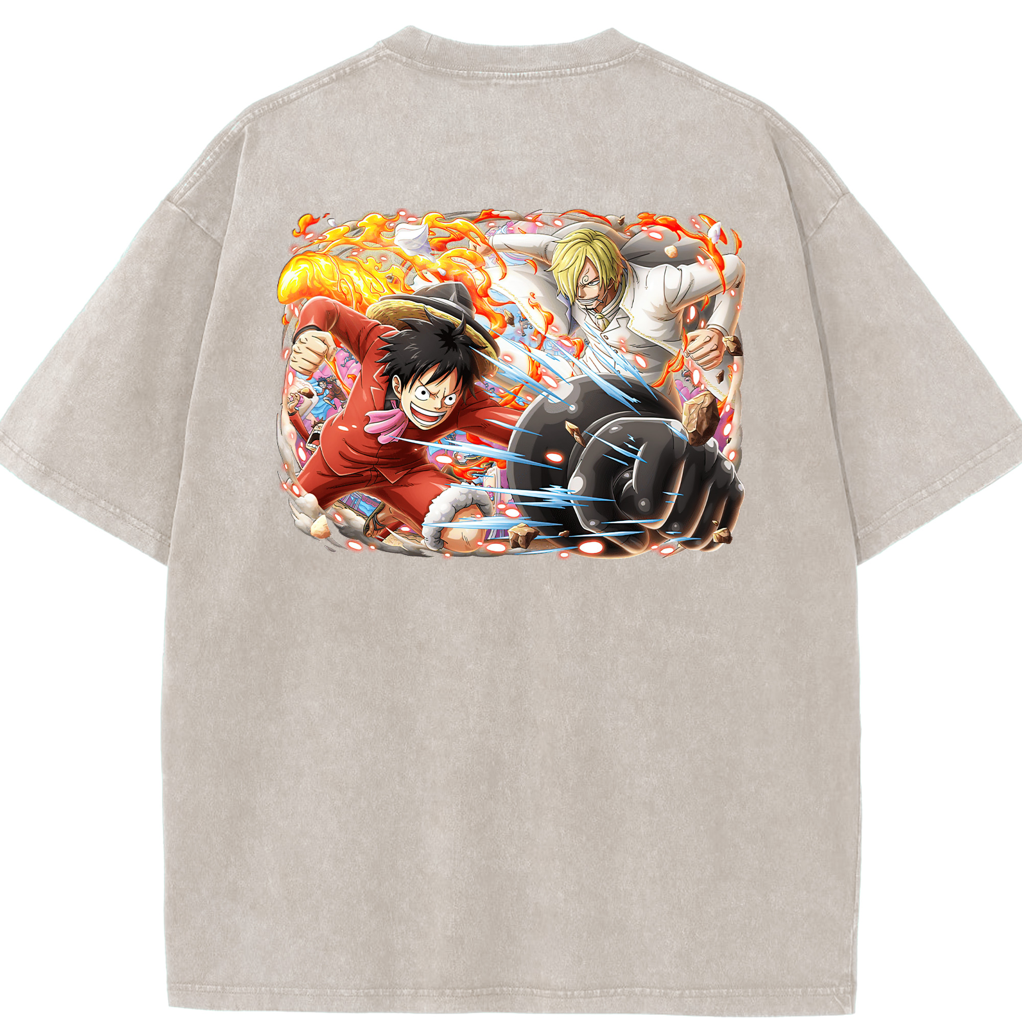 ワンピース モンキー・D・ルフィ ONE PIECE Monkey D. Luffy 綿100% ヴィンテージ風 半袖Tシャツ（背面プリント）