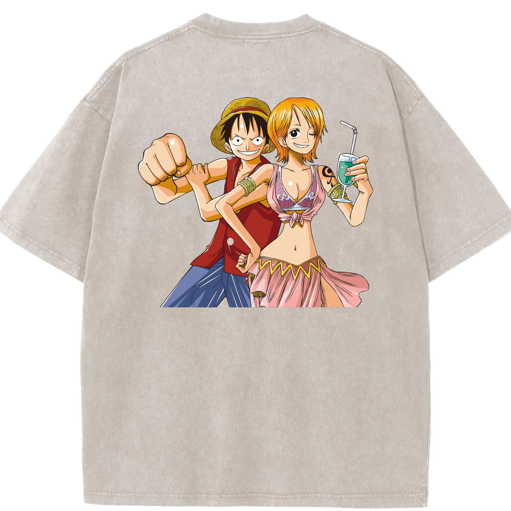 ワンピース モンキー・D・ルフィ ONE PIECE Monkey D. Luffy 綿100% ヴィンテージ風 半袖Tシャツ（背面プリント）
