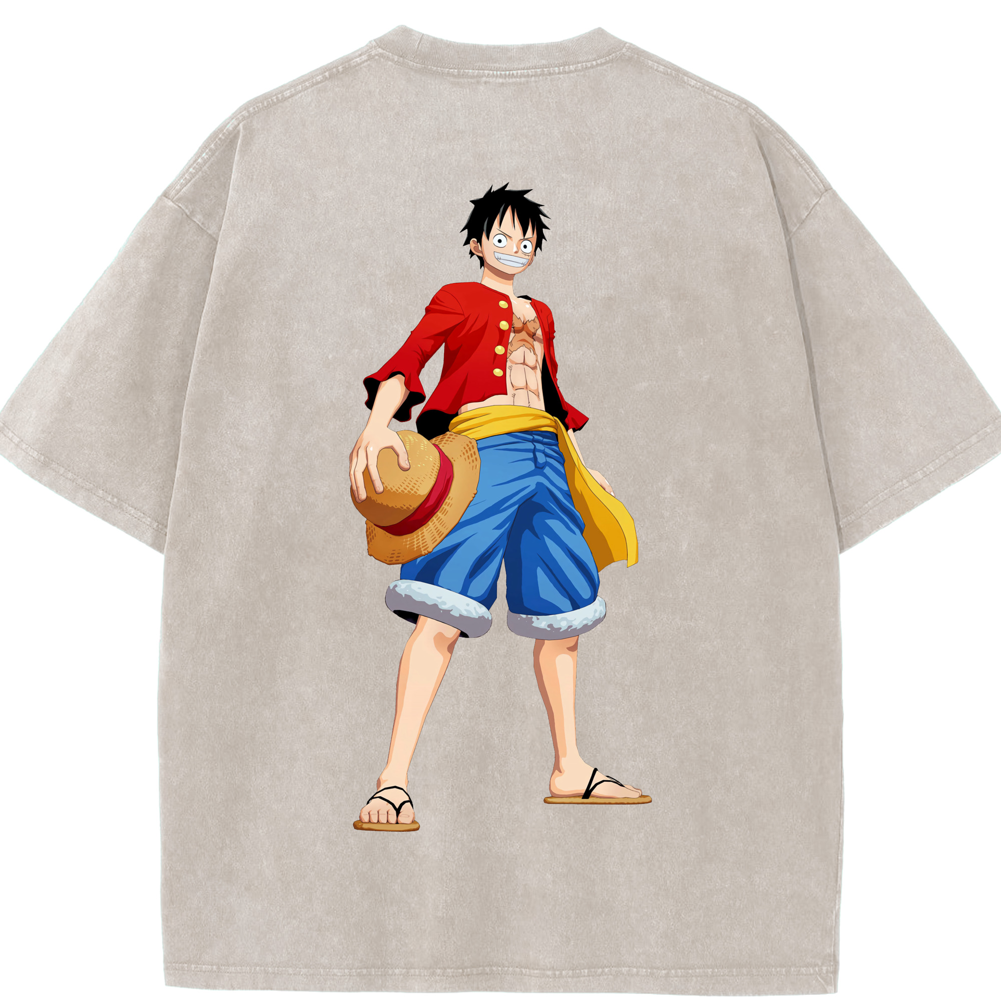 ワンピース モンキー・D・ルフィ ONE PIECE Monkey D. Luffy 綿100% ヴィンテージ風 半袖Tシャツ（背面プリント）