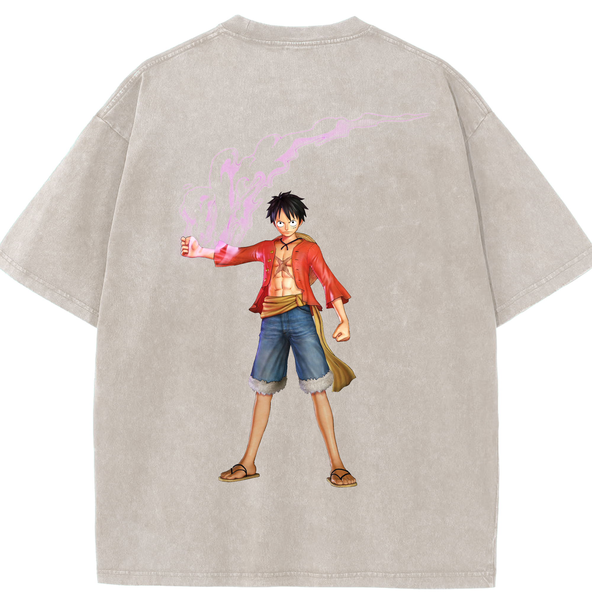 ワンピース モンキー・D・ルフィ ONE PIECE Monkey D. Luffy 綿100% ヴィンテージ風 半袖Tシャツ（背面プリント）