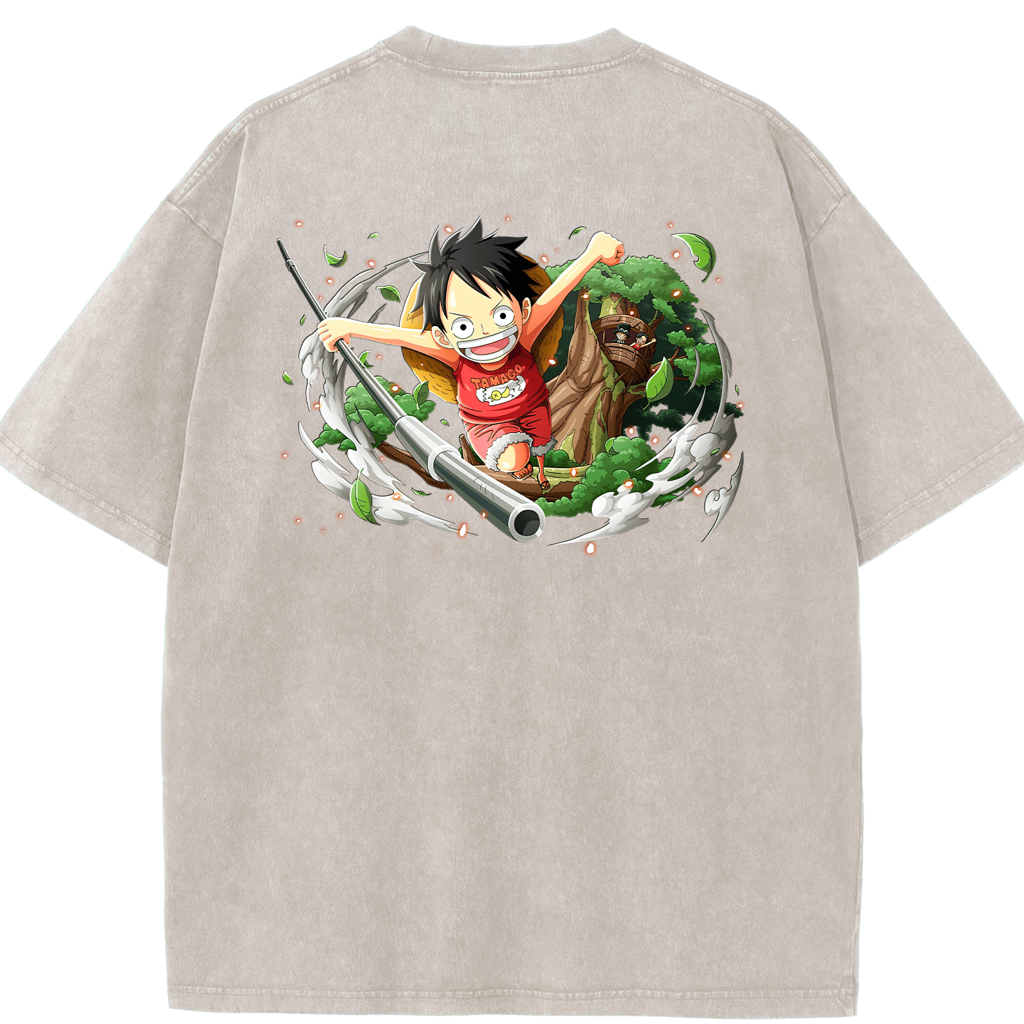 ワンピース モンキー・D・ルフィ ONE PIECE Monkey D. Luffy 綿100% ヴィンテージ風 半袖Tシャツ（背面プリント）