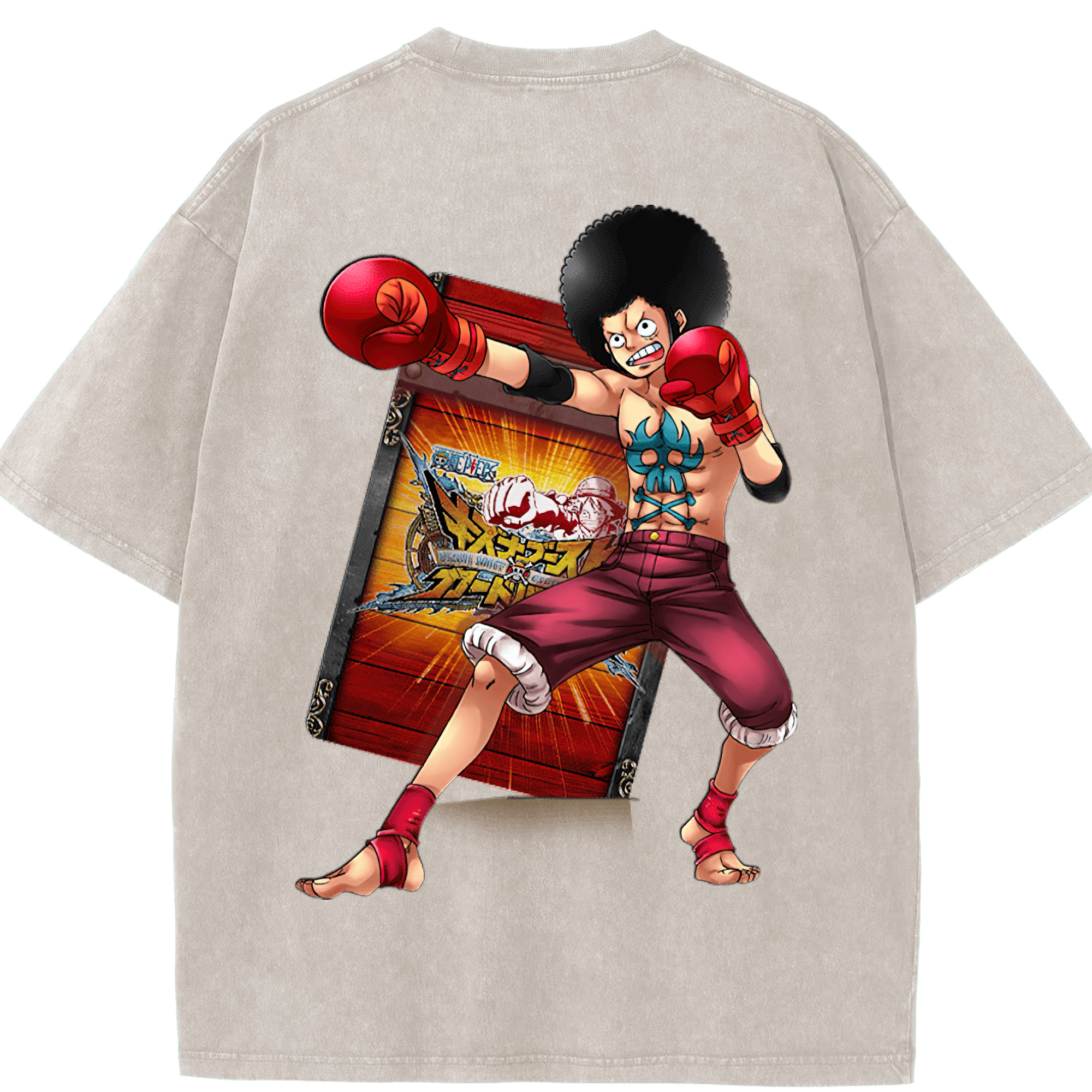 ワンピース モンキー・D・ルフィ ONE PIECE Monkey D. Luffy 綿100% ヴィンテージ風 半袖Tシャツ（背面プリント）