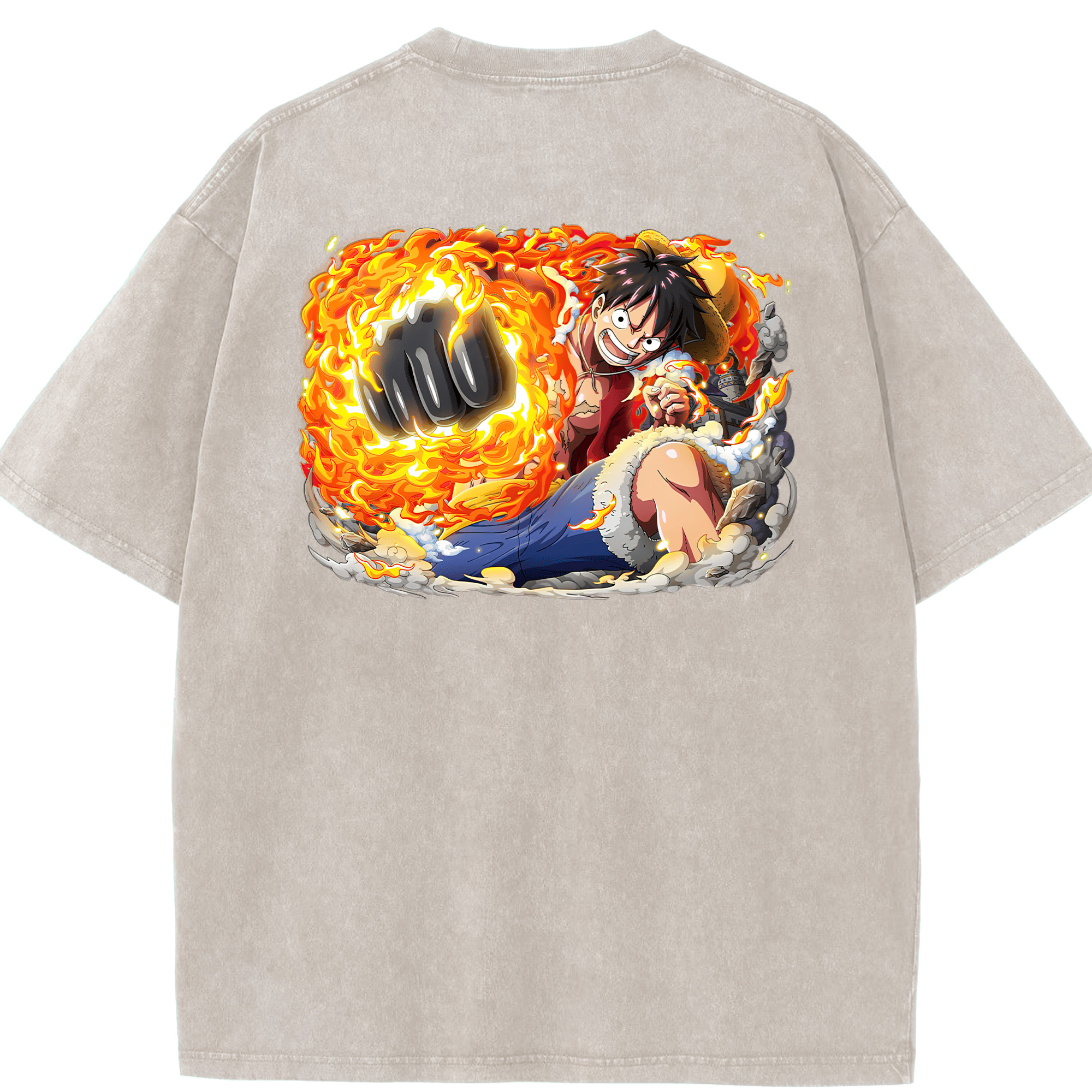 ワンピース モンキー・D・ルフィ ONE PIECE Monkey D. Luffy 綿100% ヴィンテージ風 半袖Tシャツ（背面プリント）