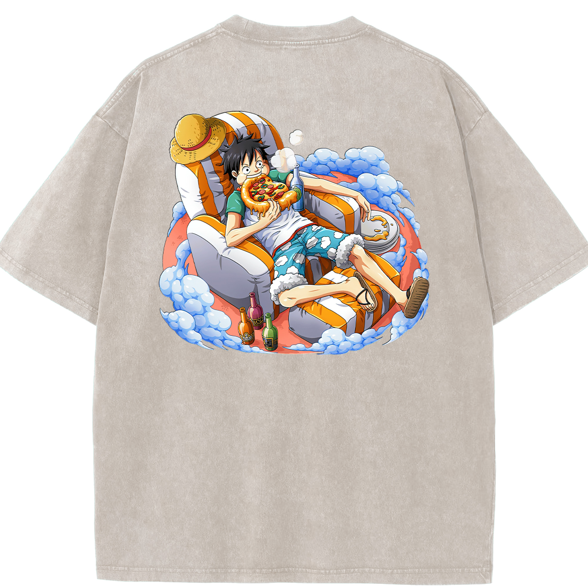 ワンピース モンキー・D・ルフィ ONE PIECE Monkey D. Luffy 綿100% ヴィンテージ風 半袖Tシャツ（背面プリント）