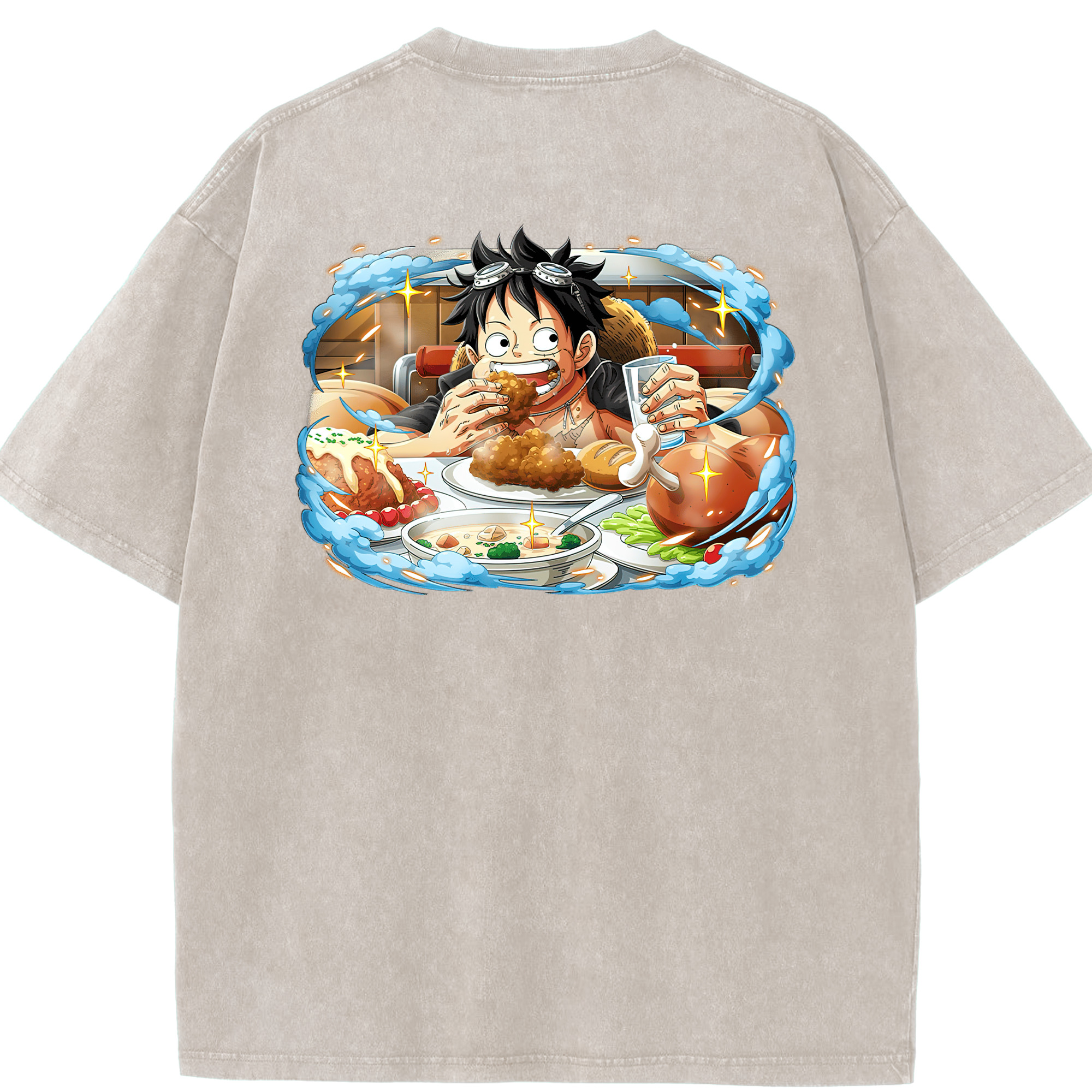 ワンピース モンキー・D・ルフィ ONE PIECE Monkey D. Luffy 綿100% ヴィンテージ風 半袖Tシャツ（背面プリント）