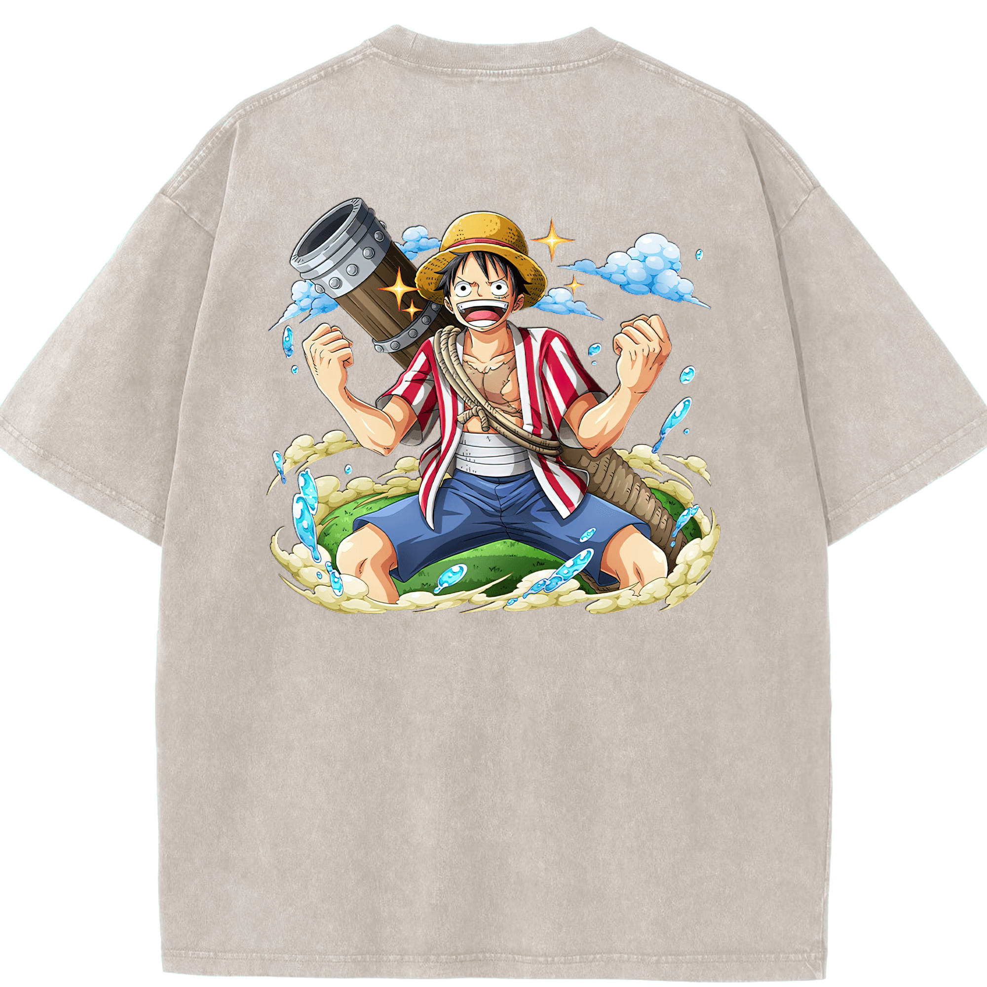 ワンピース モンキー・D・ルフィ ONE PIECE Monkey D. Luffy 綿100% ヴィンテージ風 半袖Tシャツ（背面プリント）